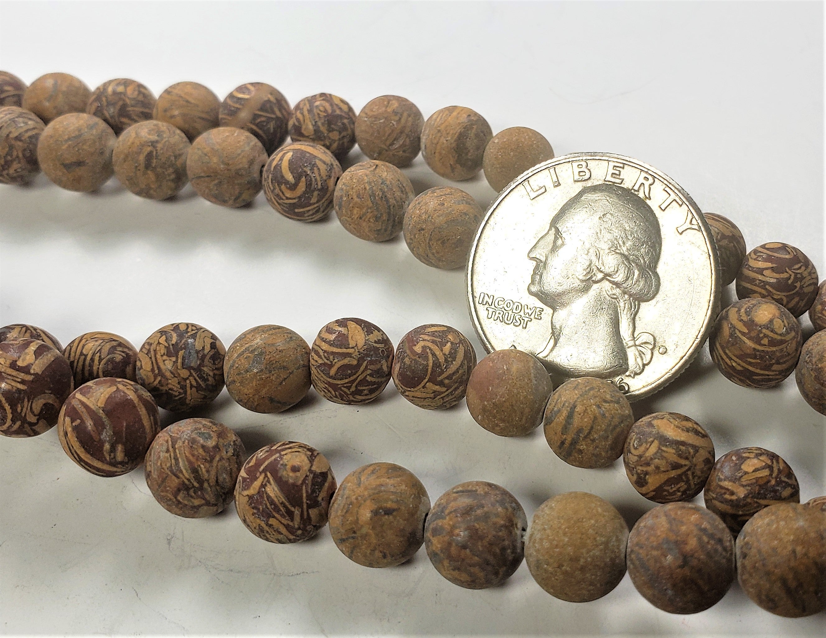 8mm Matte Golden South Jade Round Gemstone Beads 8-inch Strand