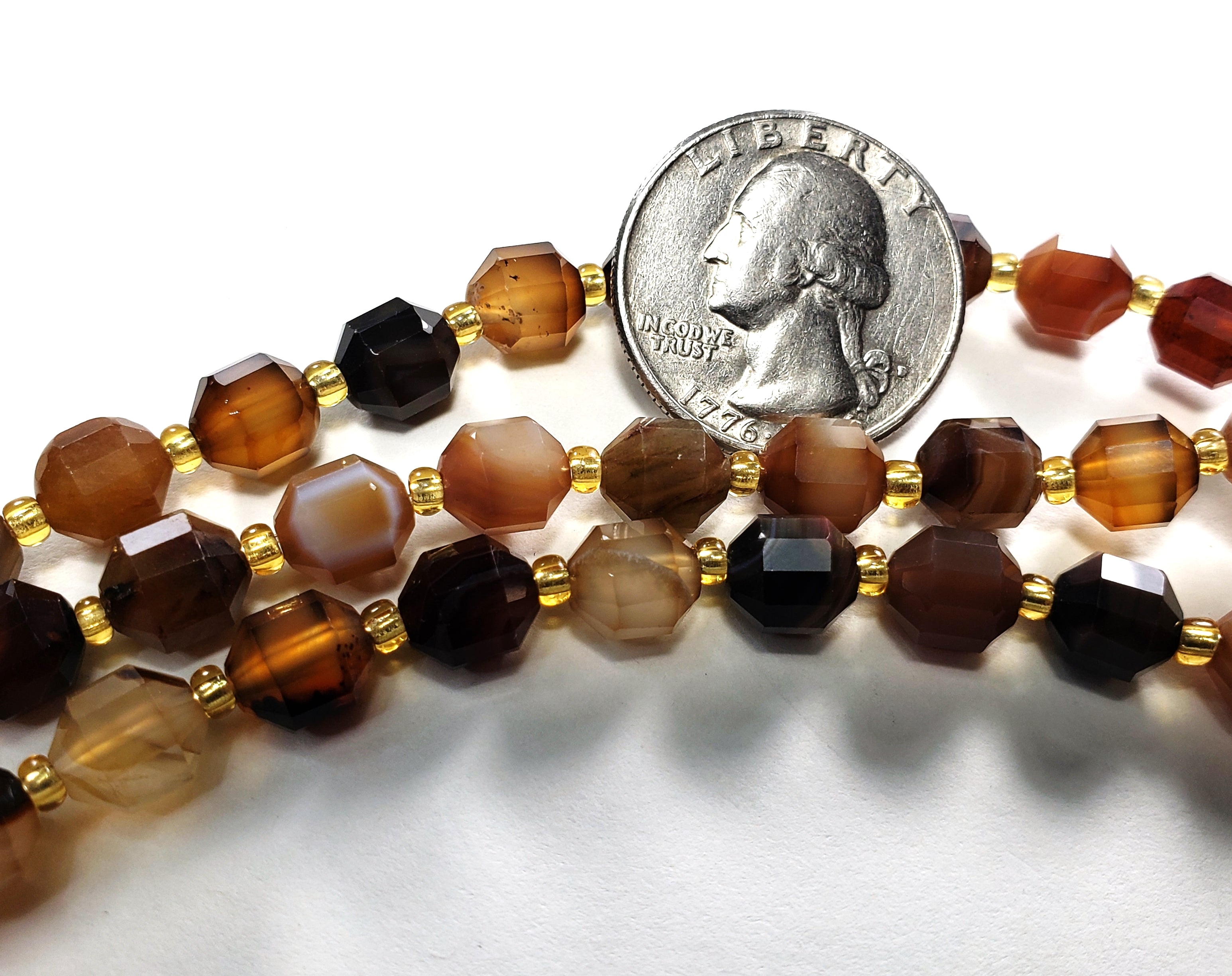 8mm Brown Sardonyx Faceted Lantern Gemstone Beads 8-Inch Strand