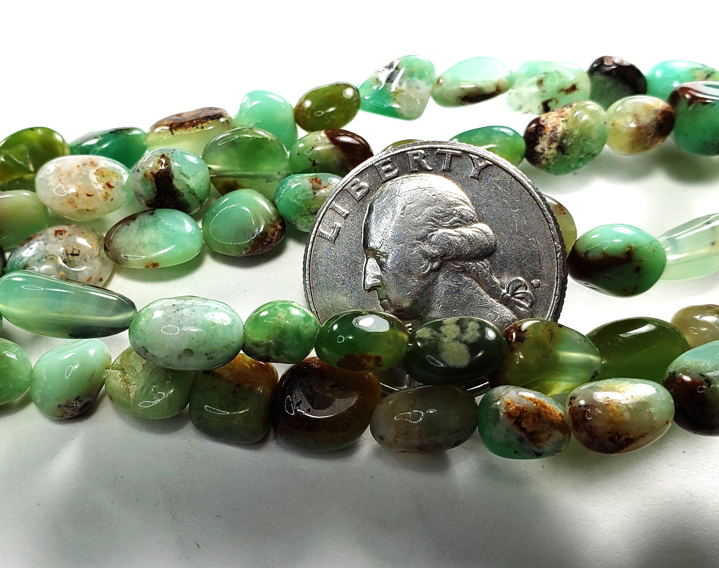 8x6 Green Opal Pebbles Gemstone Beads 8-Inch Strand