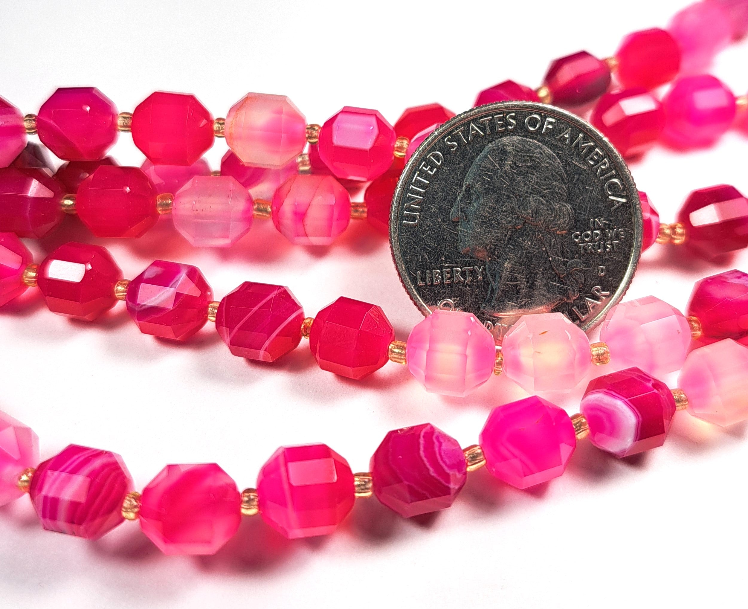 8mm Magenta Sardonyx Faceted Lantern Gemstone Beads 8-Inch Strand