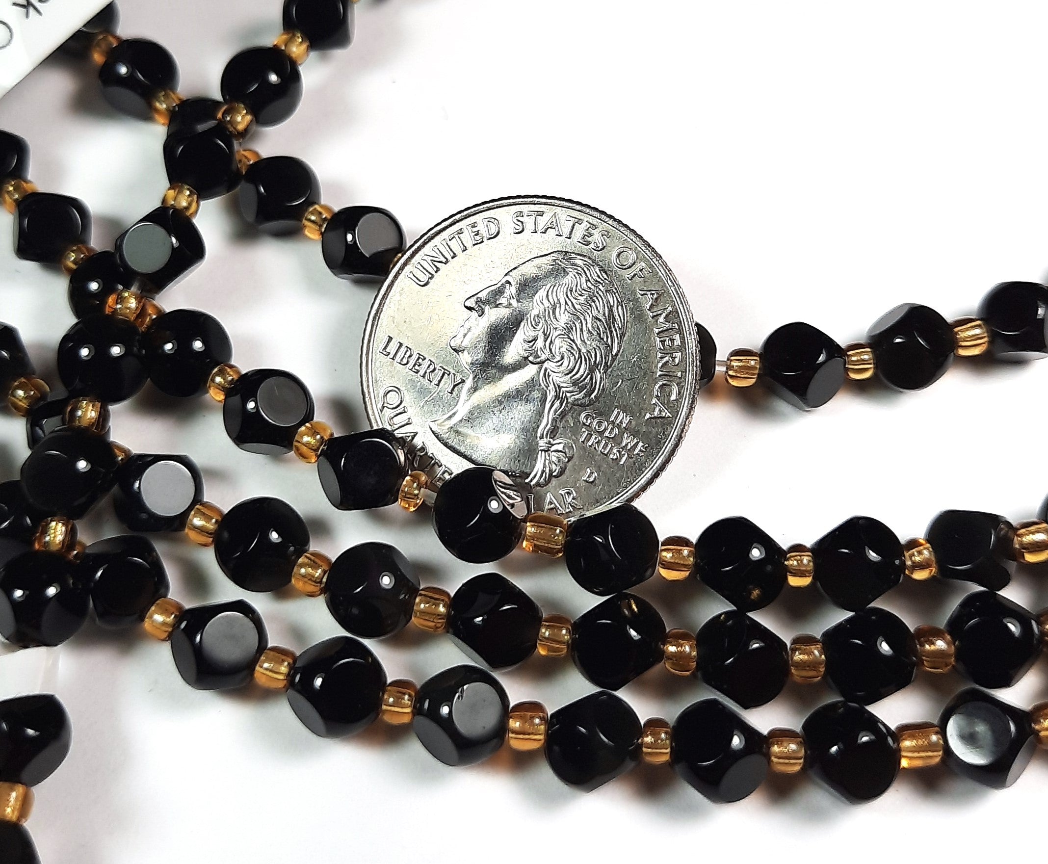 6mm Black Obsidian Magic Square Gemstone Beads 8-Inch Strand