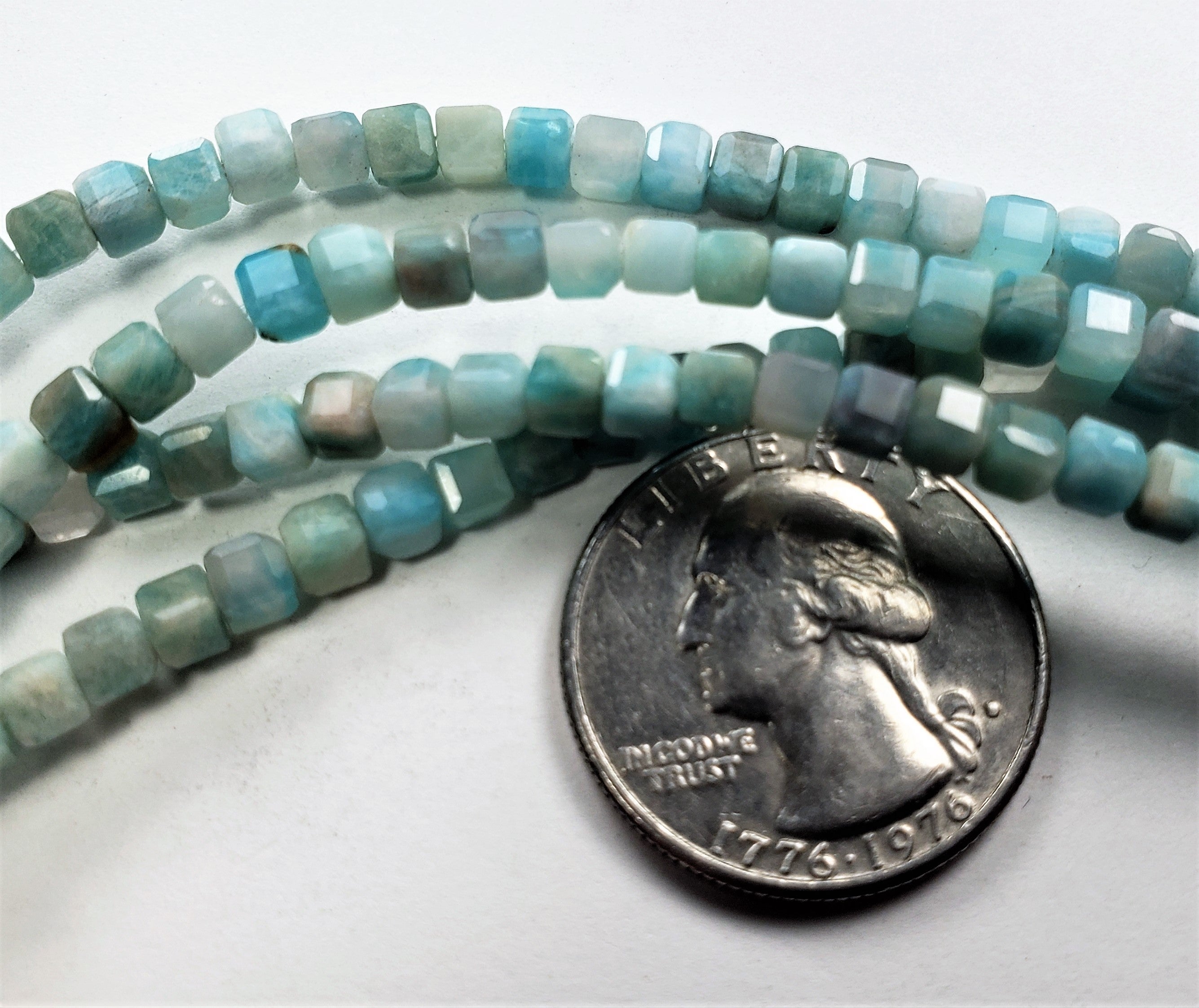 4mm Amazonite Faceted Cube Gemstone Beads 8-Inch Strand