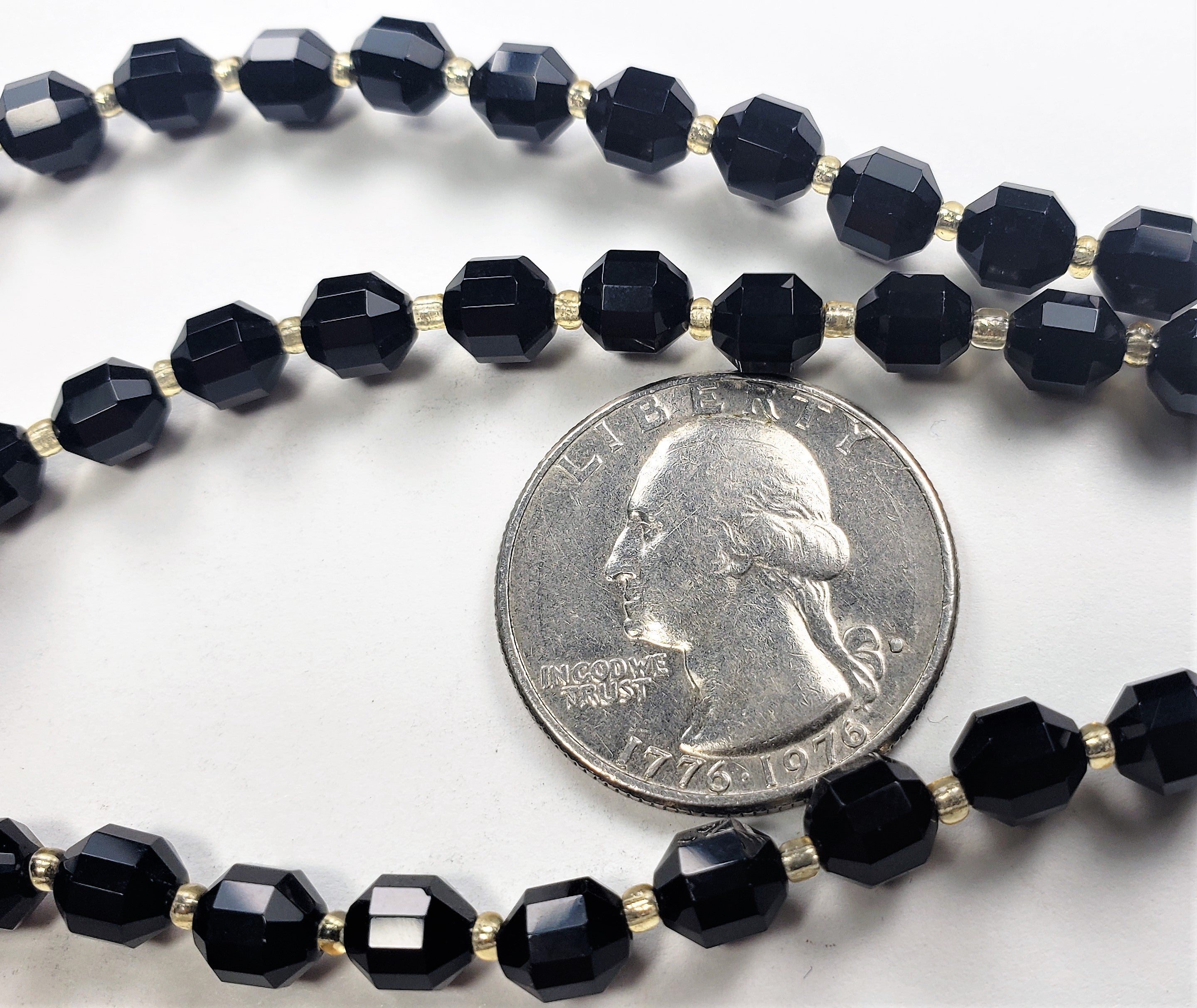 6mm Black Onyx Faceted Satellite Gemstone Beads 8-Inch Strand