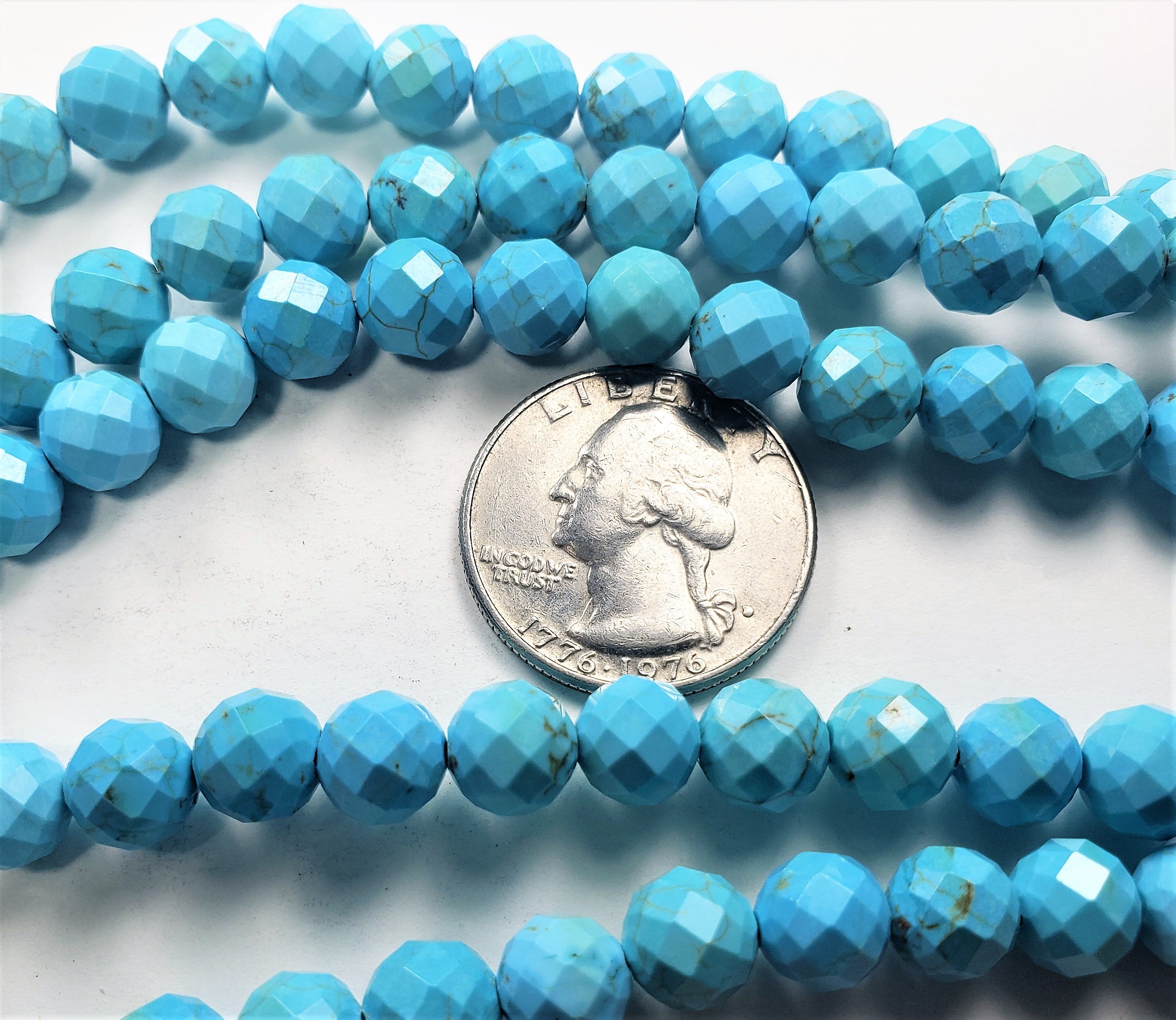 8mm Blue Turquoise Faceted Round Gemstone Beads 8-Inch Strand