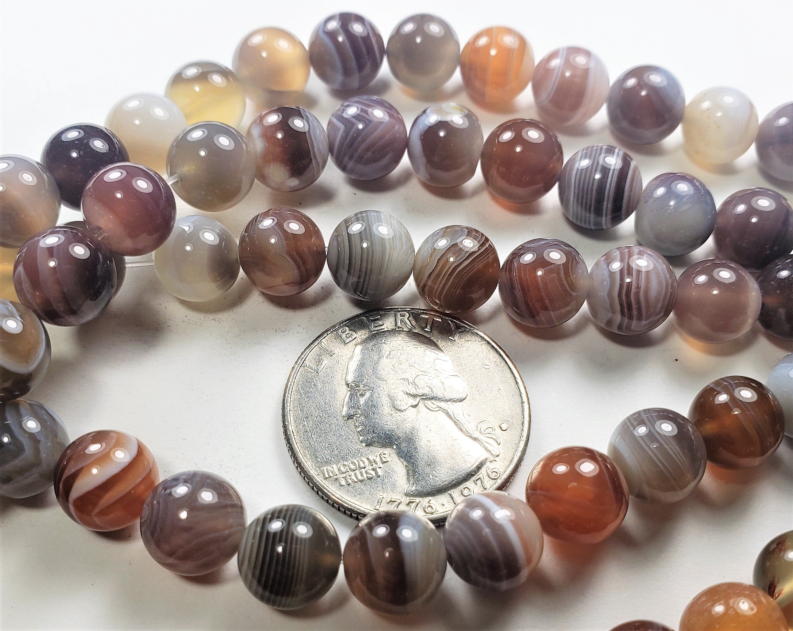 8mm Botswana Agate Round Gemstone Beads 8-Inch Strand