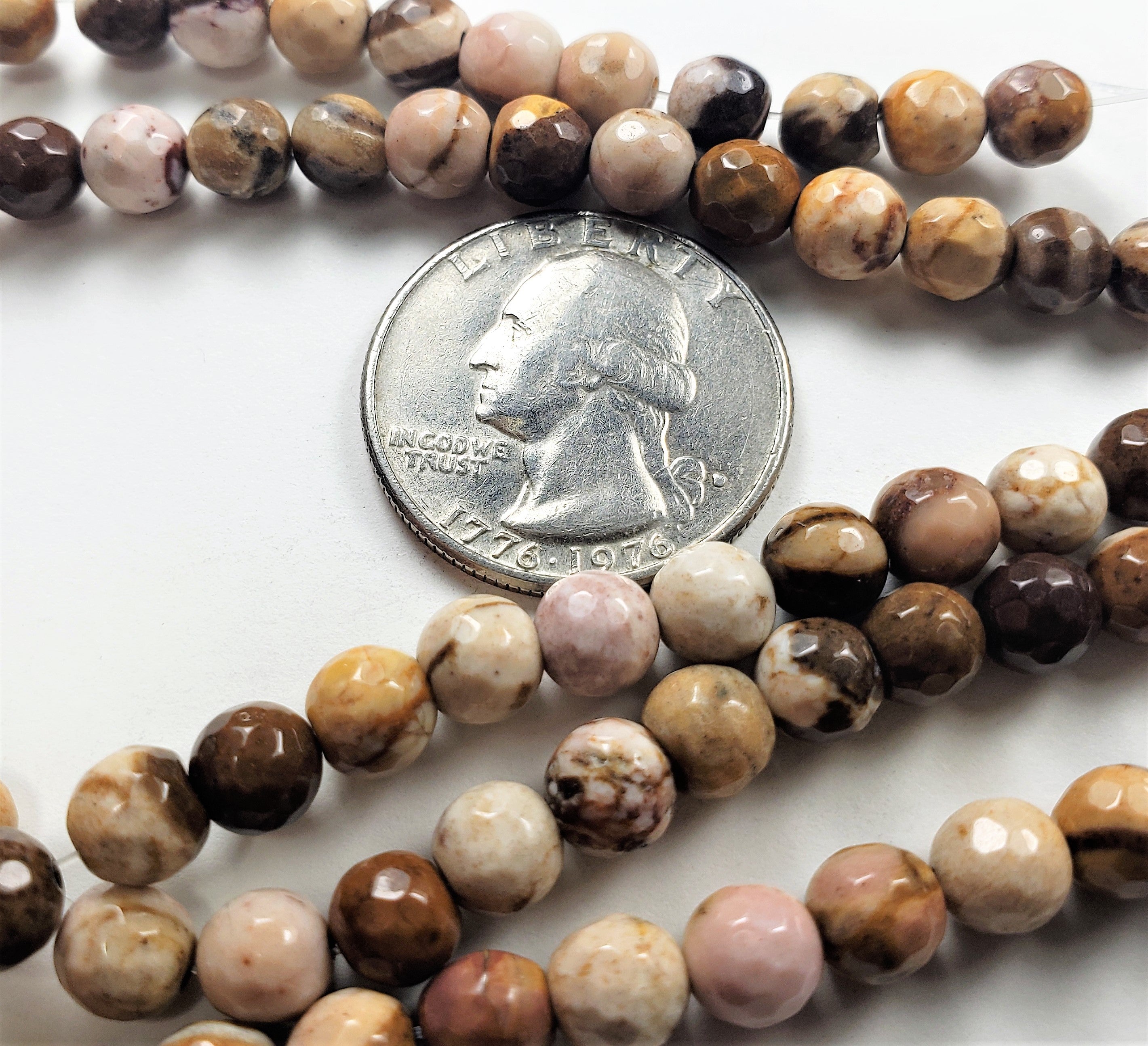 6mm Brown Zebra Jasper Faceted Round Gemstone Beads 8-Inch Strand
