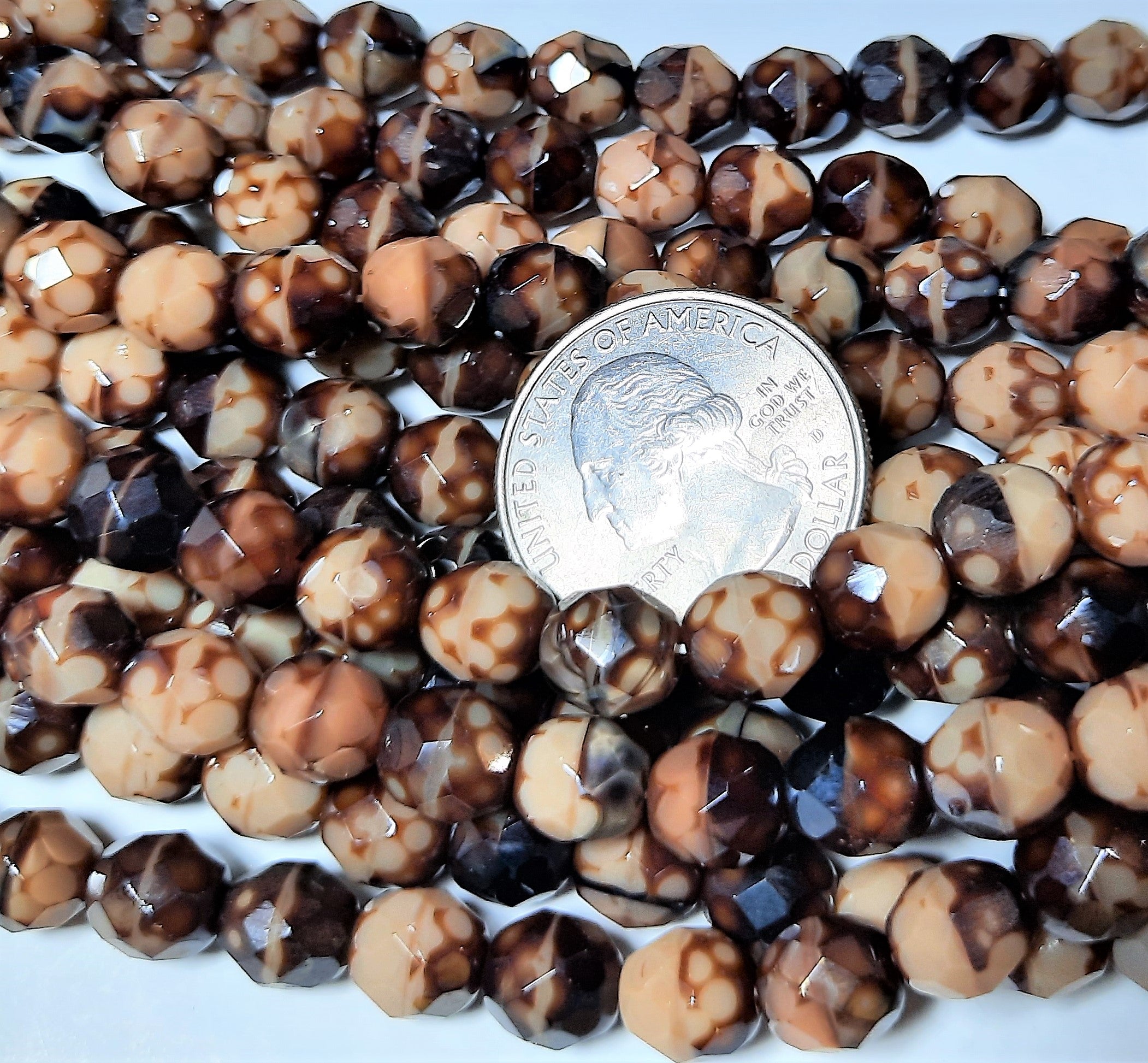 8mm Light Tiger Eye Czech Glass Fire Polished Round Beads 15ct