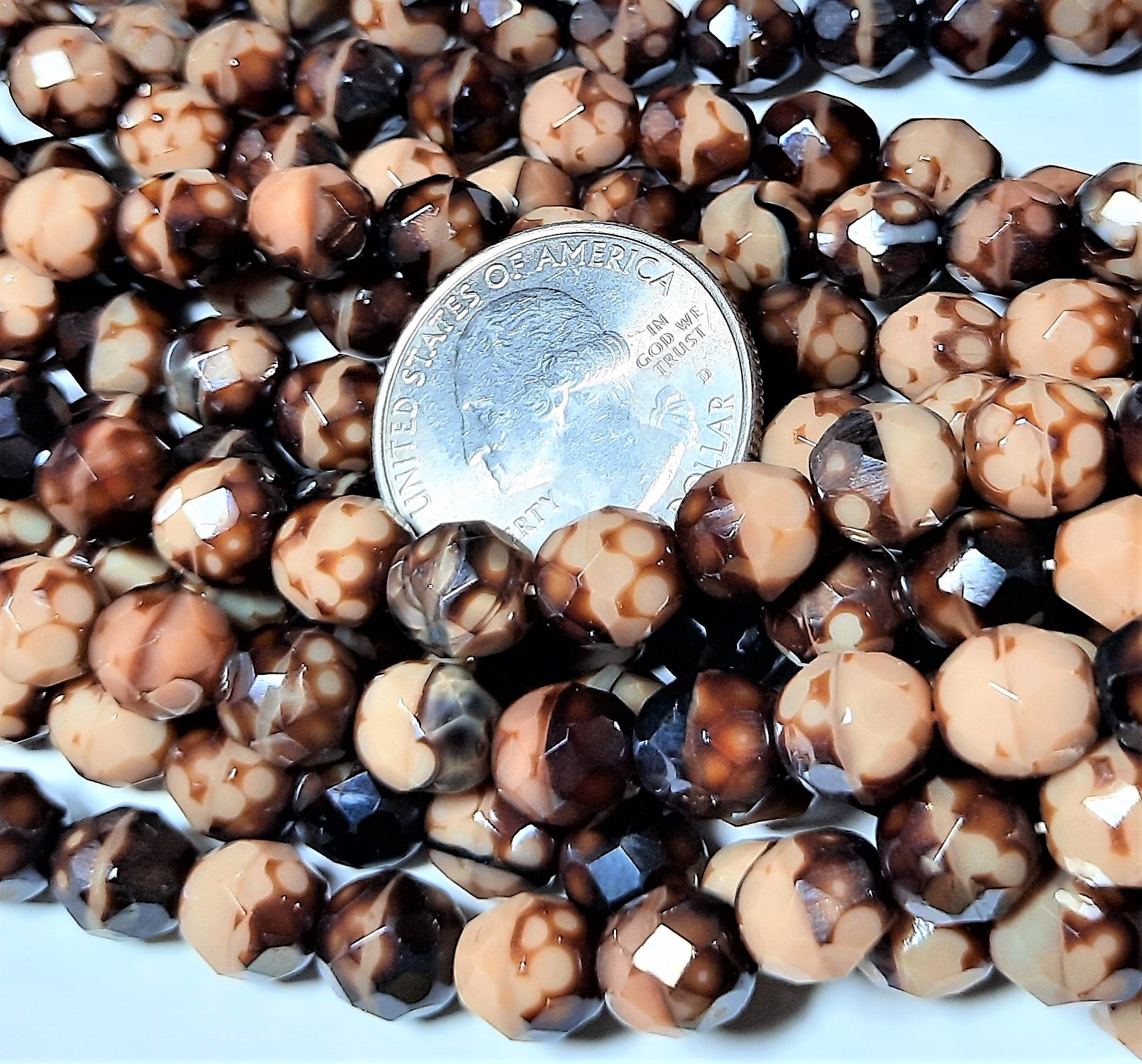 8mm Light Tiger Eye Czech Glass Fire Polished Round Beads 15ct