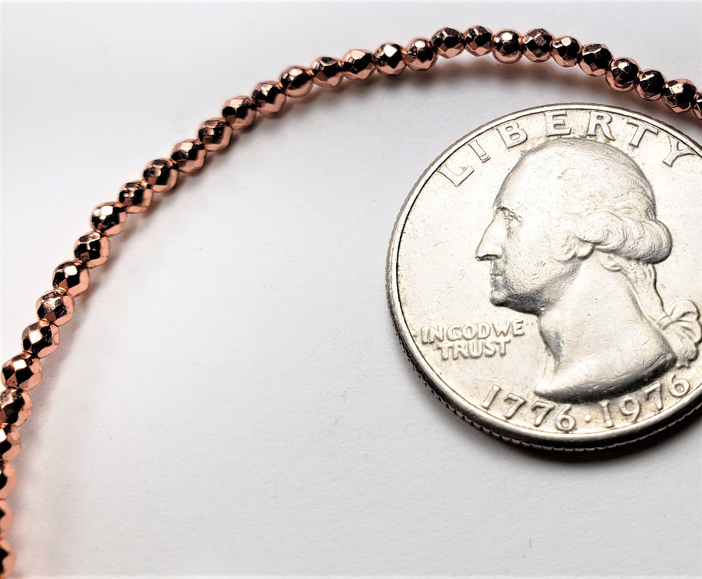 2mm Plated Hematite Rose Gold Faceted Round Gemstone Beads 8-Inch Strand