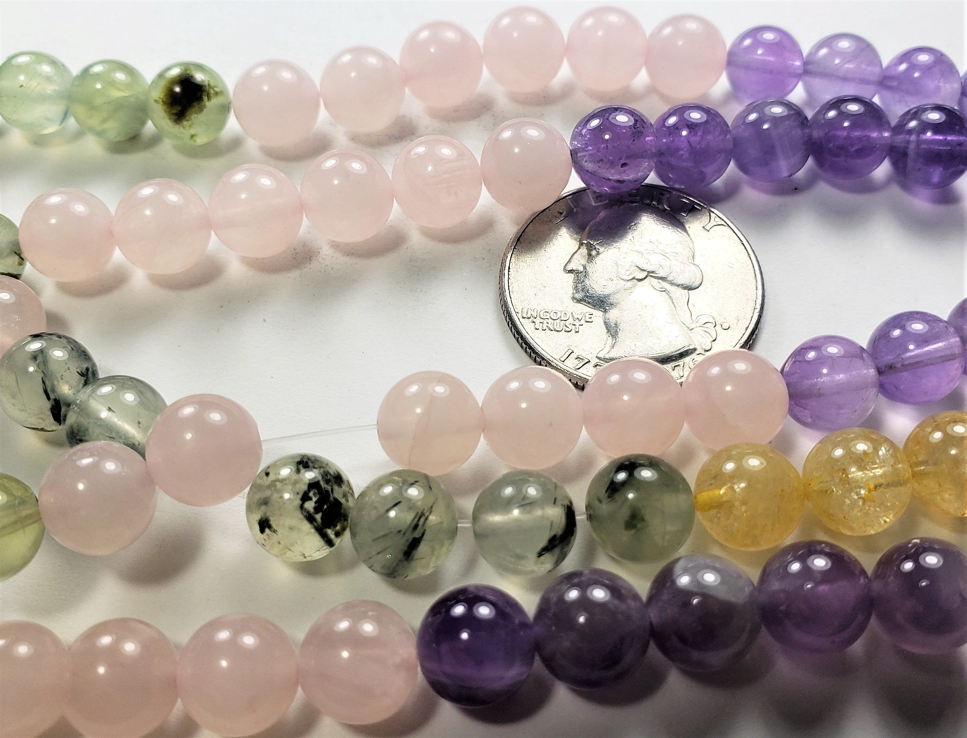8mm Mixed Quartz Round Gemstone Beads 8-Inch Strand