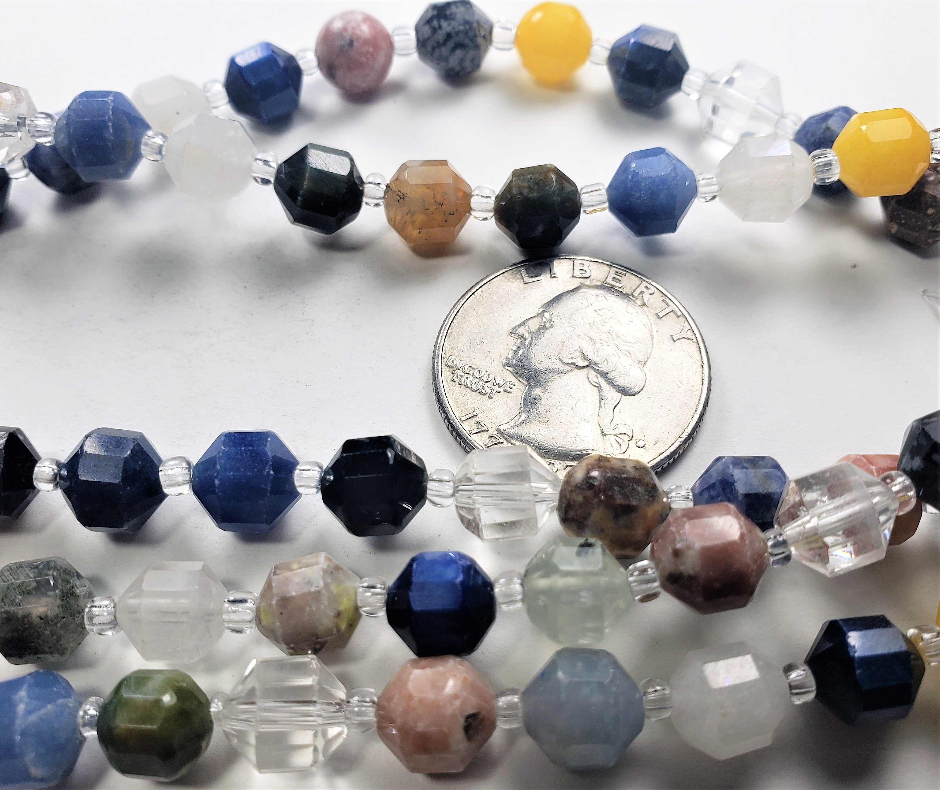 8mm Mixed Stone Faceted Satellite Gemstone Beads 8-Inch Strand