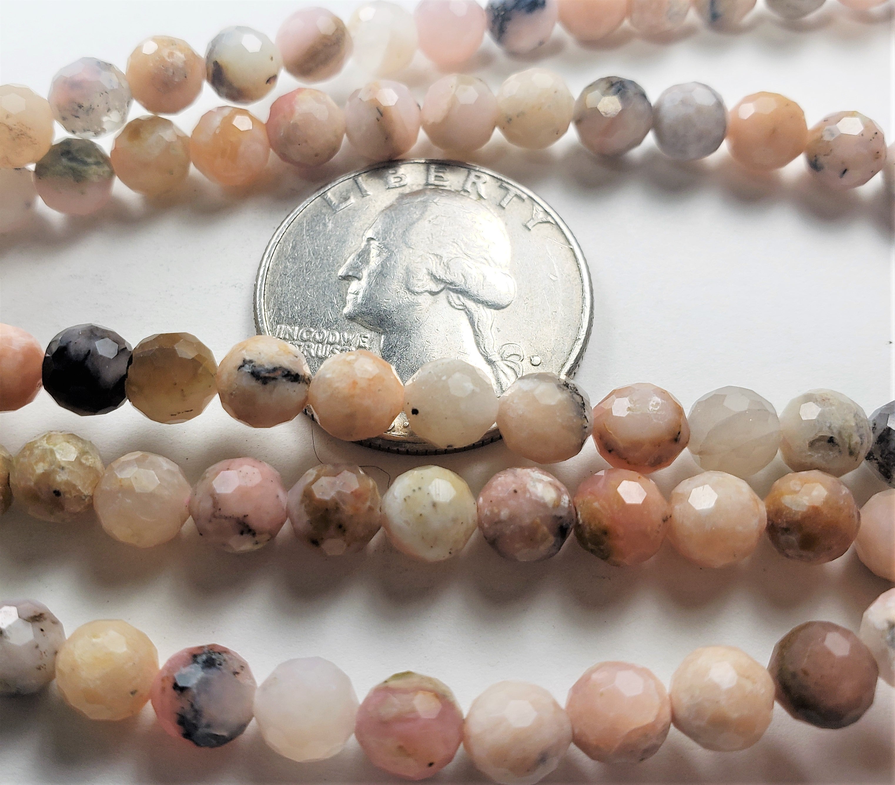 6mm Pink Opal Faceted Round Gemstone Beads 8-Inch Strand