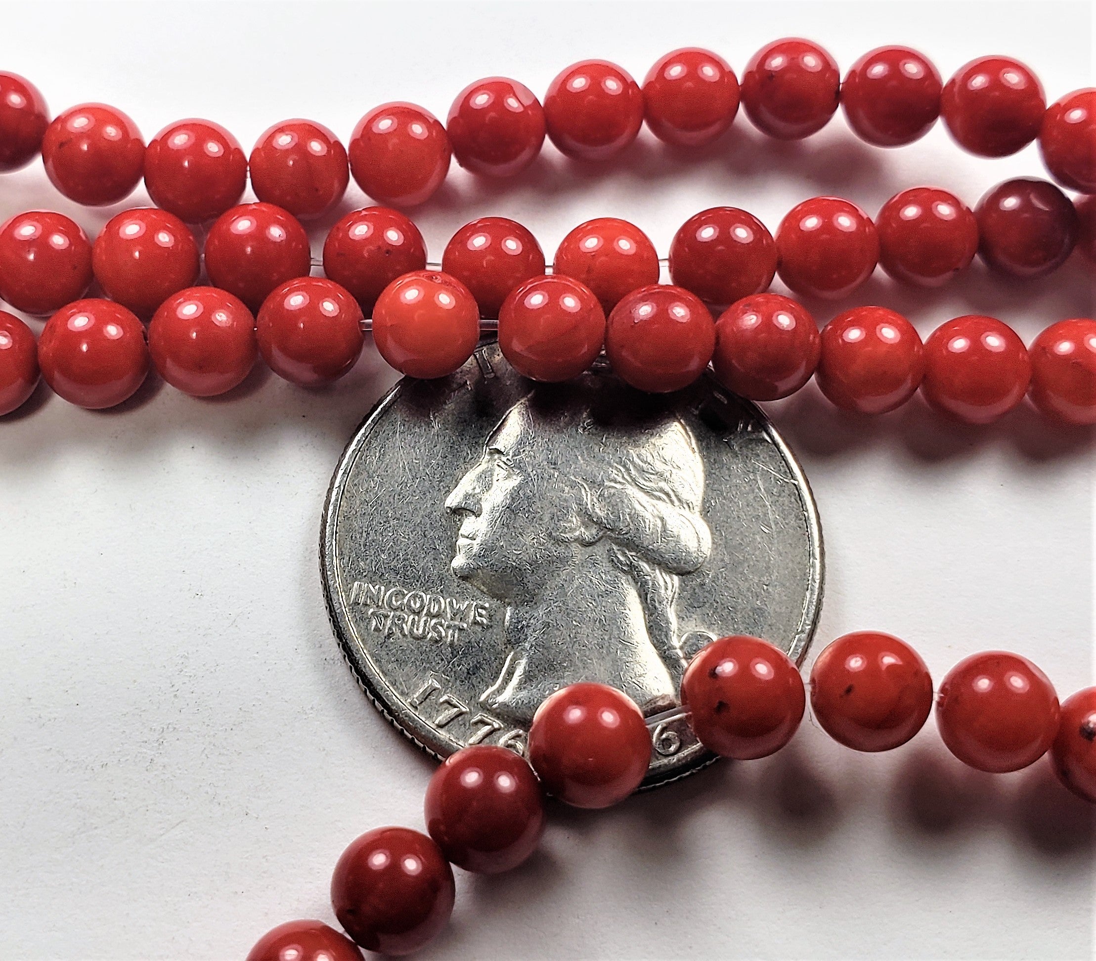 6mm Red Coral Round Gemstone Beads 8-Inch Strand