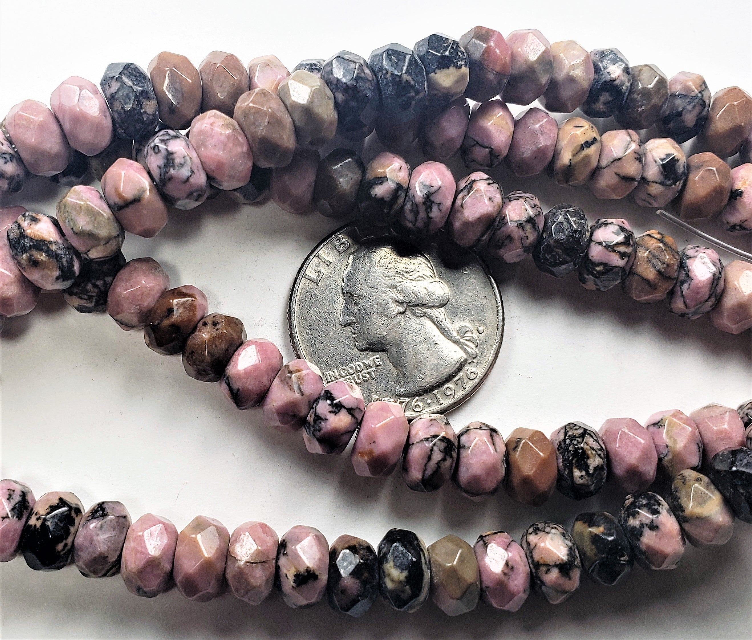 8x5mm Black Vein Rhodonite Faceted Rondelle Gemstone Beads 8-Inch Strand