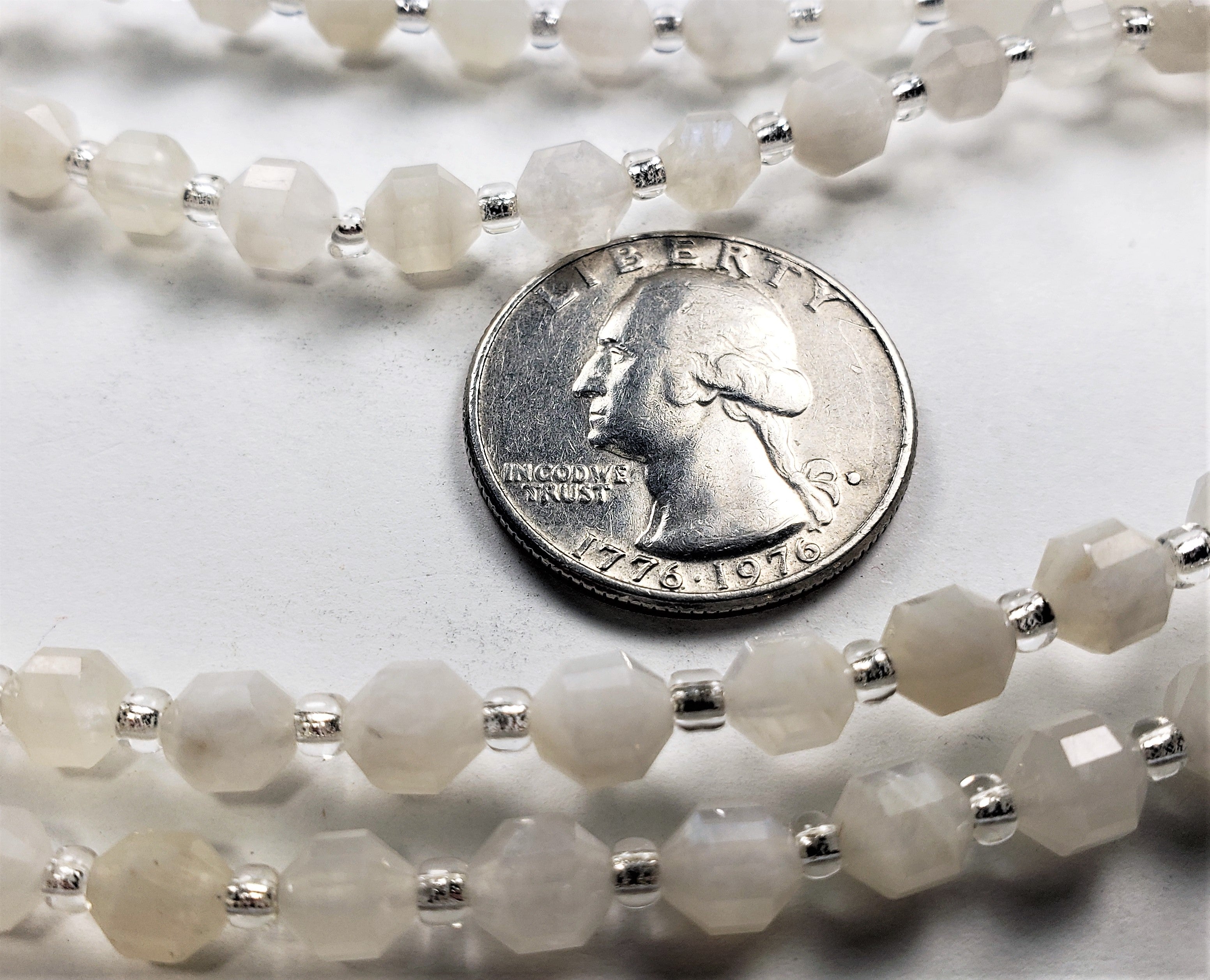 6mm White Moonstone Faceted Lantern Gemstone Beads 8-Inch Strand
