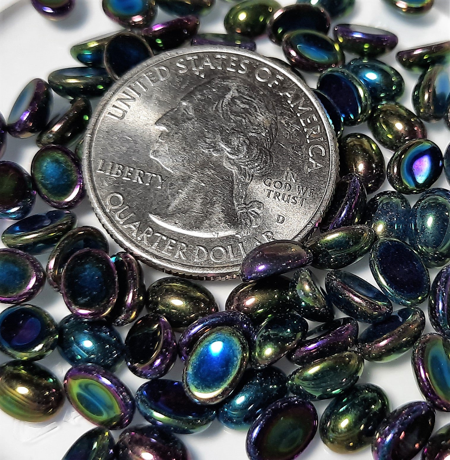 7x5mm Green Iris Oval Czech Glass Cabochons 36ct