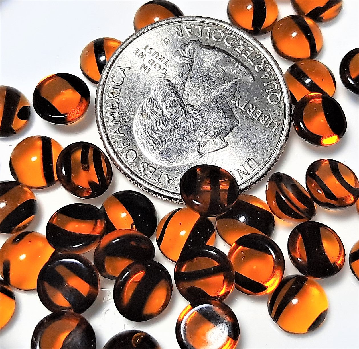 7mm Tortoise Shell Transparent Round Czech Glass Cabochons 48ct