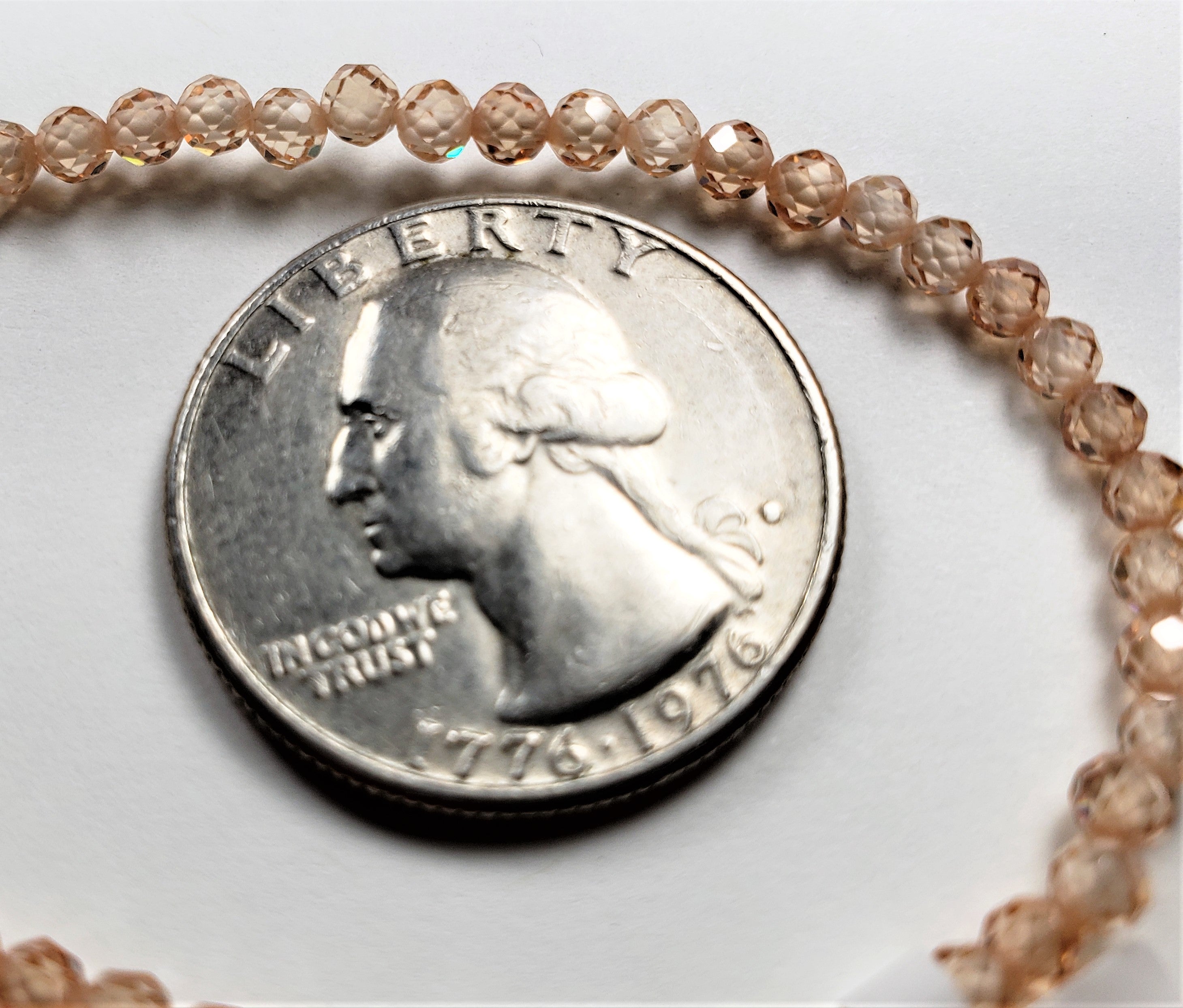 3mm Cubic Zirconia Champagne Faceted Round Gemstone Beads 8-Inch Strand