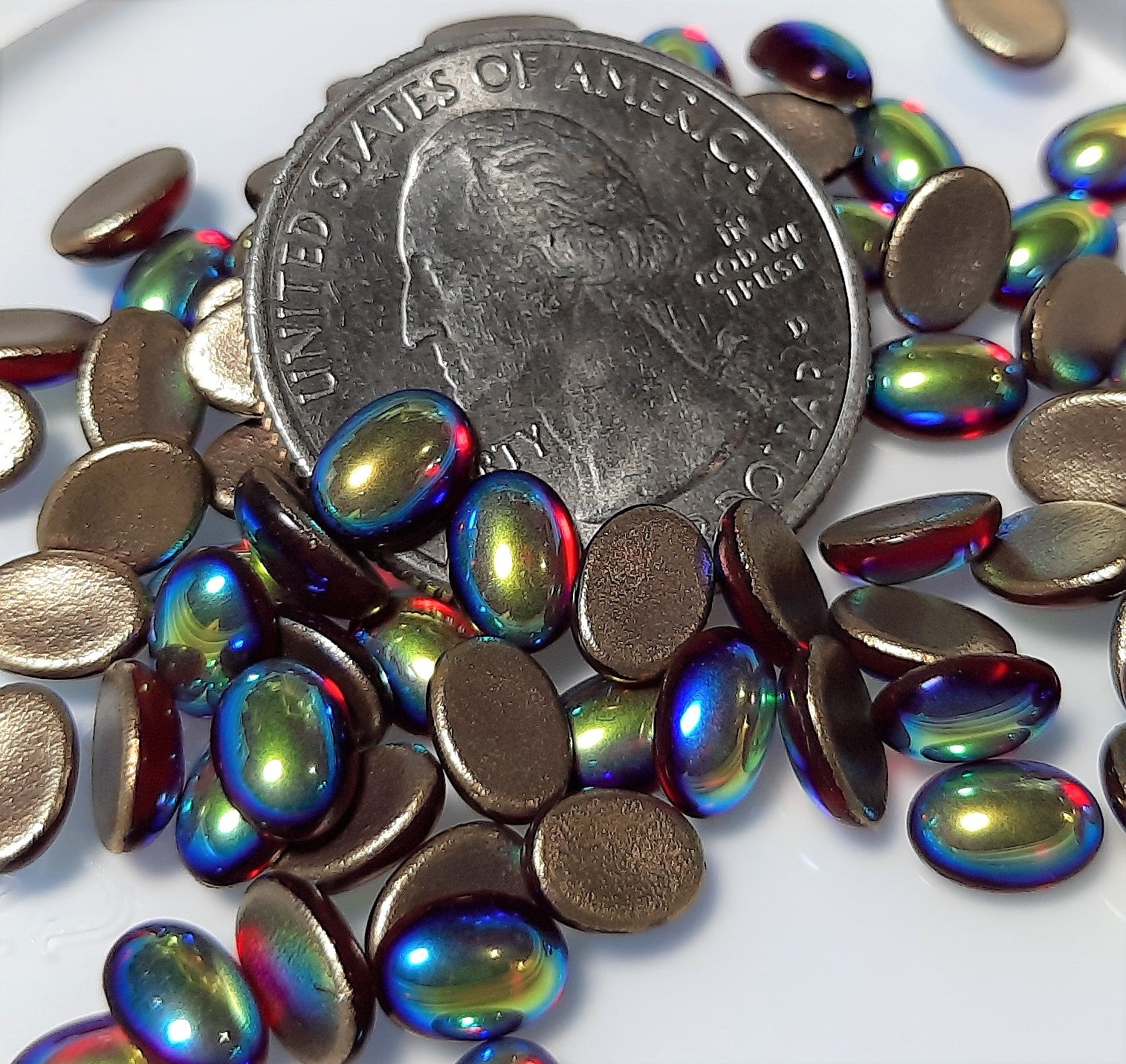 7x5mm Ruby AB Transparent Oval Glass Cabochons 18ct