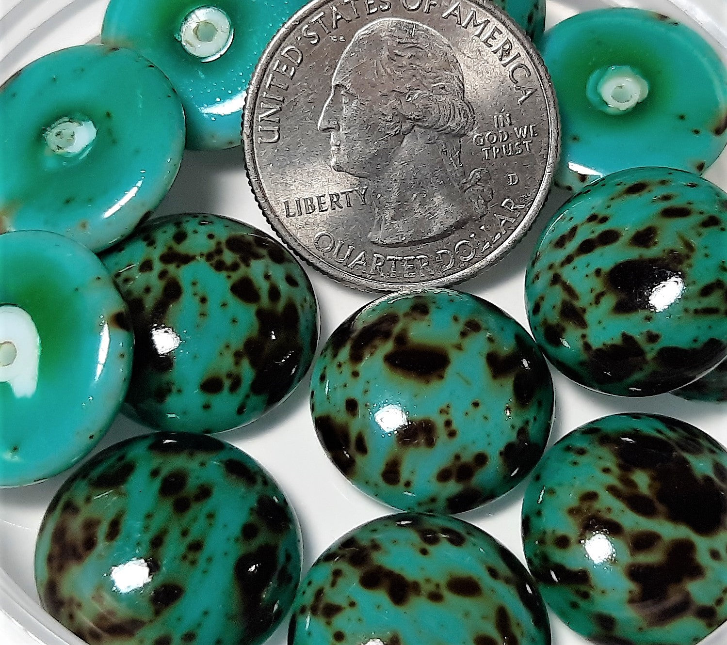 18mm GS Aqua Round Czech Glass Cabochons 2ct