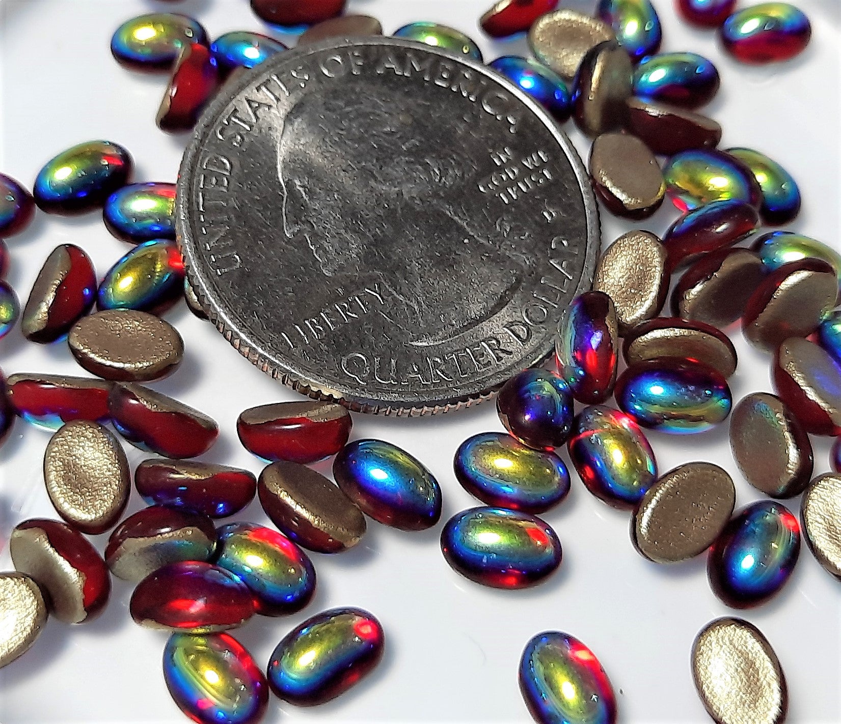 6x4mm Ruby AB Transparent Oval Glass Cabochons 12ct