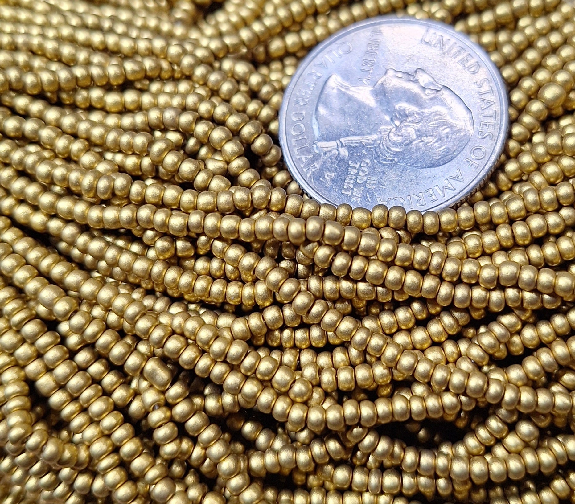 10/0 Gold Metallic Matte Czech Seed Beads Full Hank