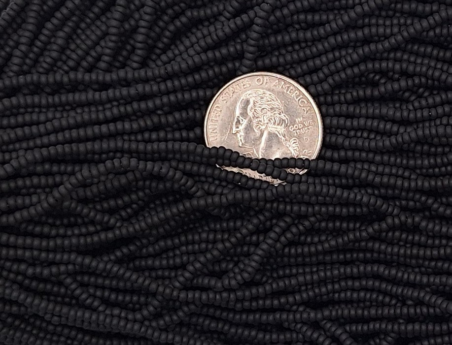 10/0 Jet Black Matte Opaque Czech Seed Beads Full Hank