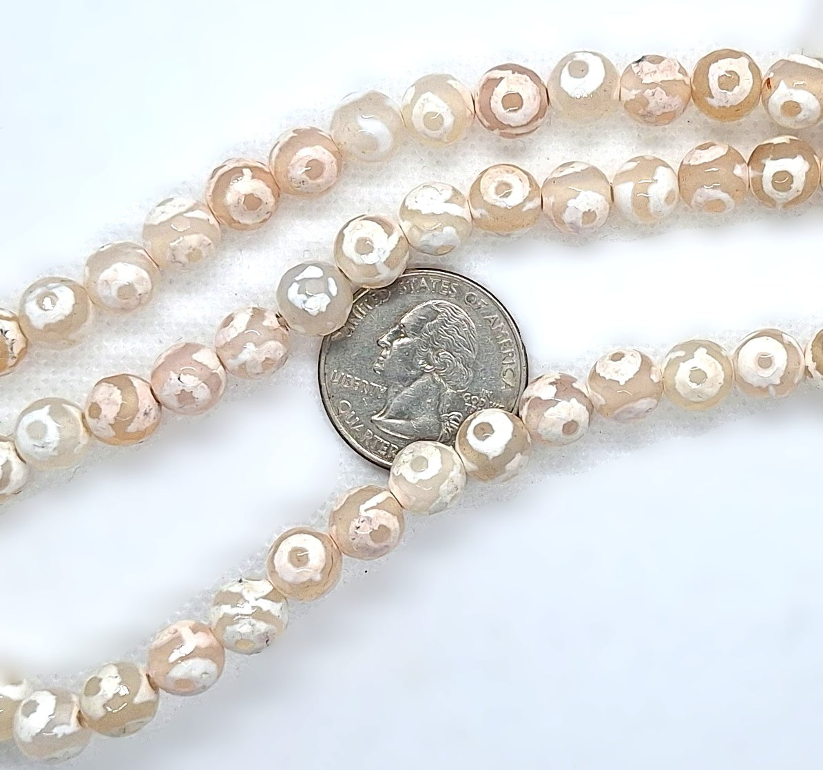 8mm Tibetan Agate White Eye Faceted Round Gemstone Beads 8-Inch Strand