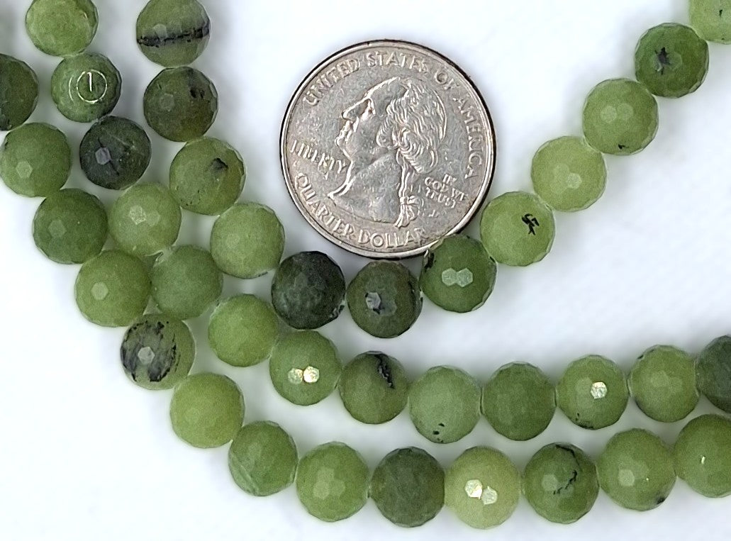 8mm Mica Heated Green Faceted Round Gemstone Beads 8-Inch Strand
