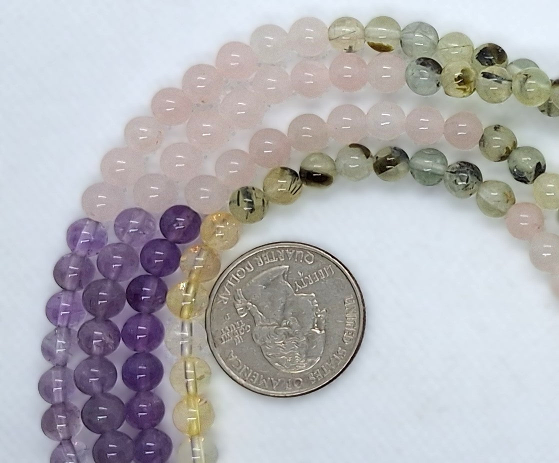 6mm Mixed Quartz Round Gemstone Beads 8-Inch Strand