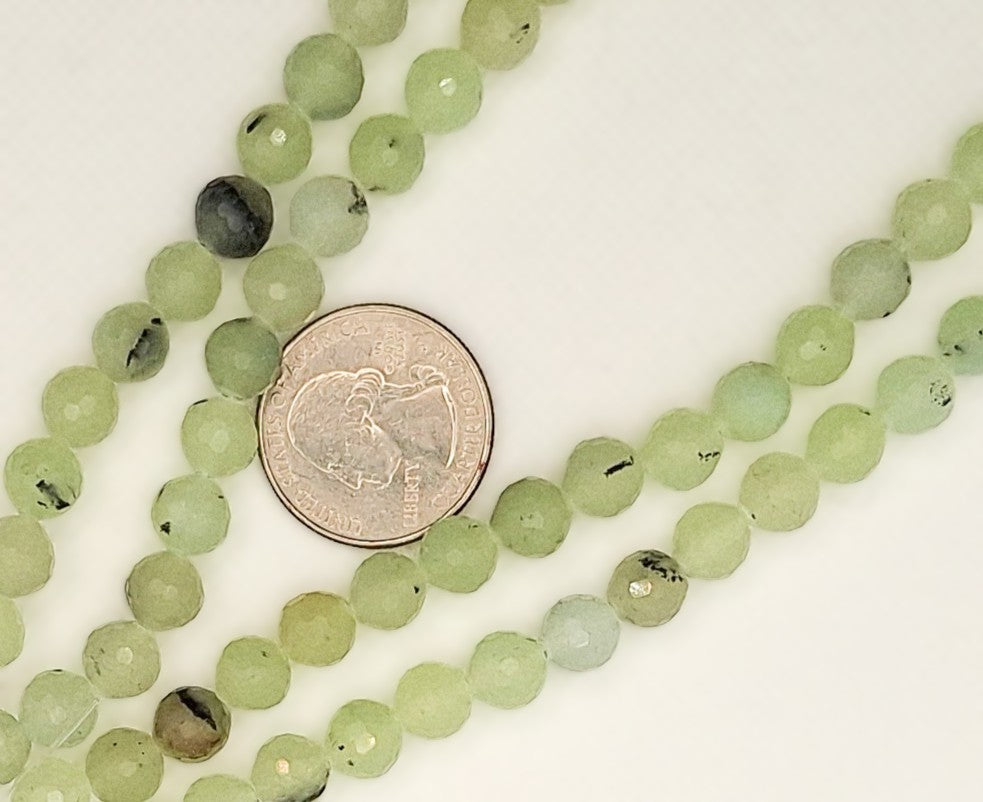8mm Prehnite Mica Heated Faceted Round Gemstone Beads 8-inch Strand