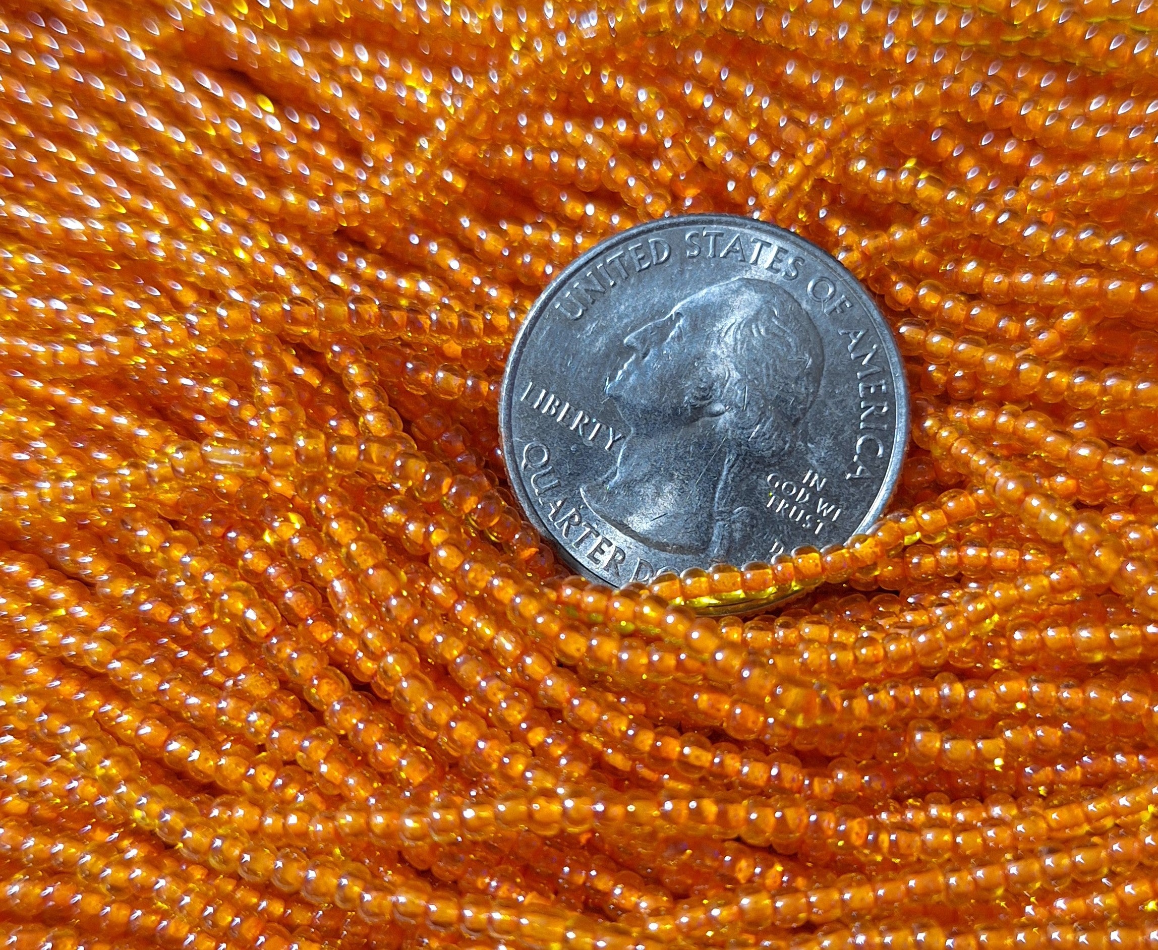 10/0 Pink-Lined Citrine Transparent Czech Glass Seed Beads Full Hank
