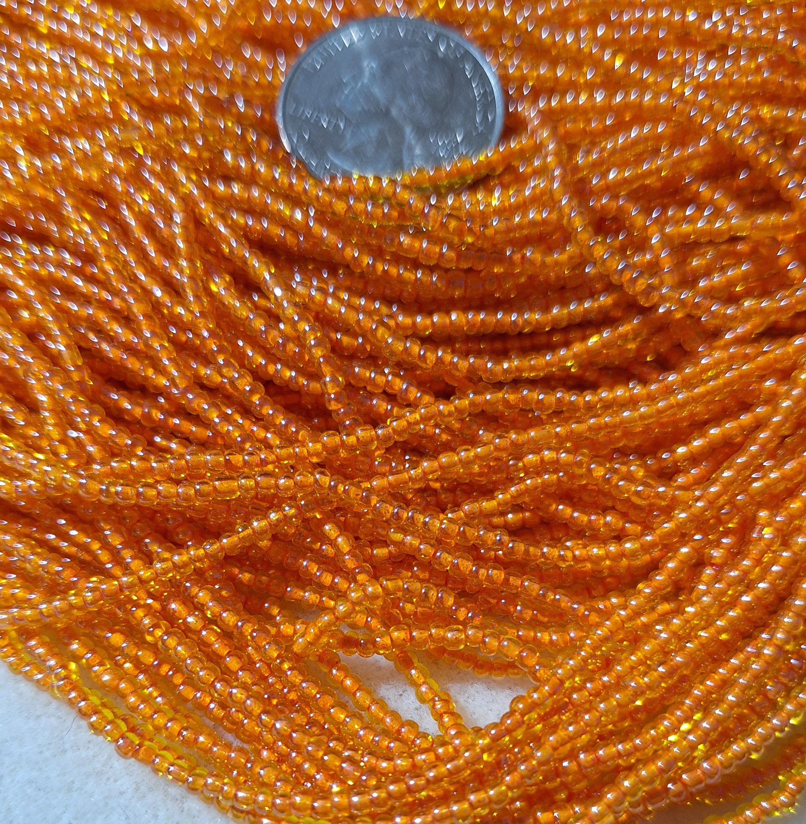 10/0 Pink-Lined Citrine Transparent Czech Glass Seed Beads Full Hank