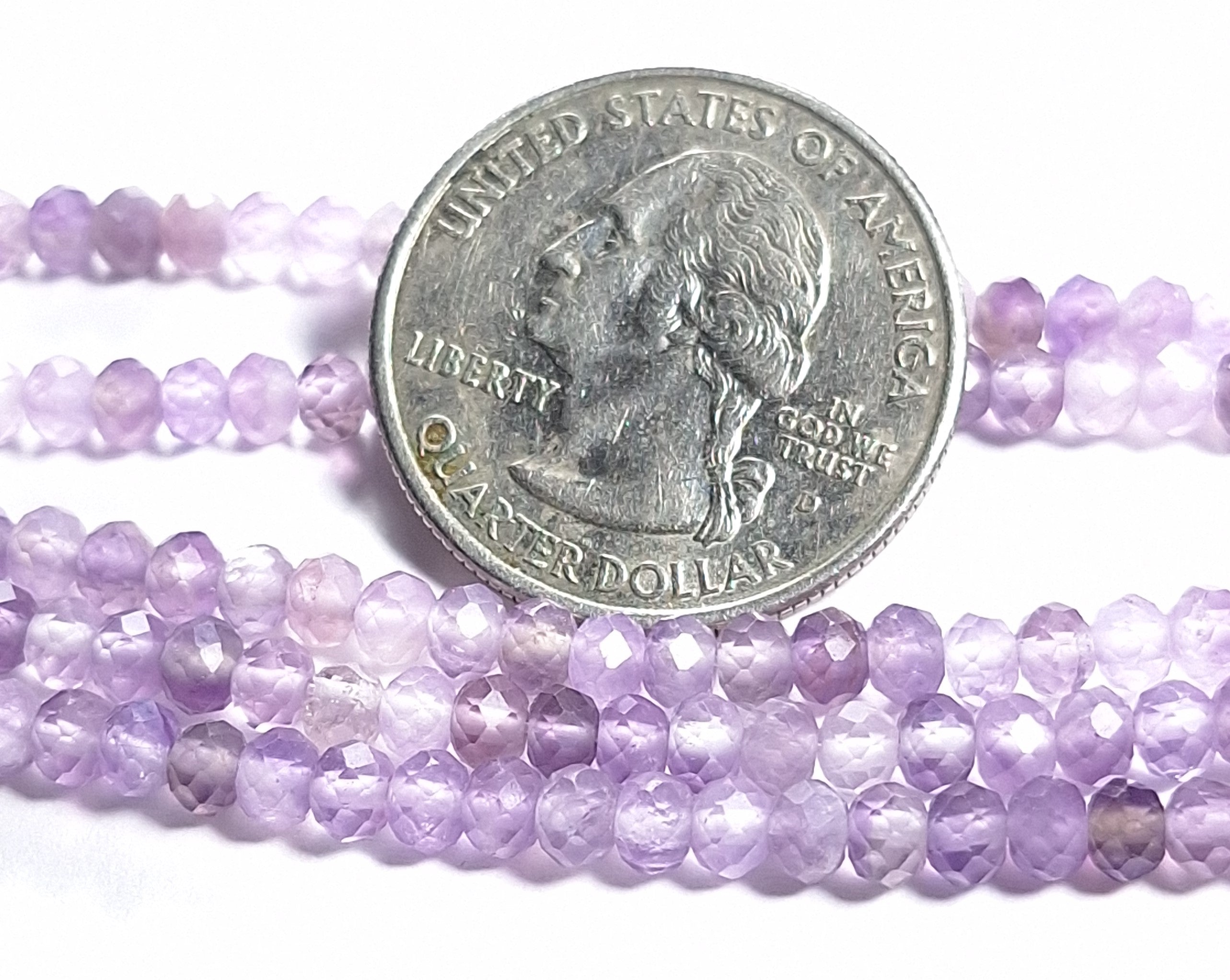 4x3mm Amethyst Faceted Rondelle Gemstone Beads 8-Inch Strand