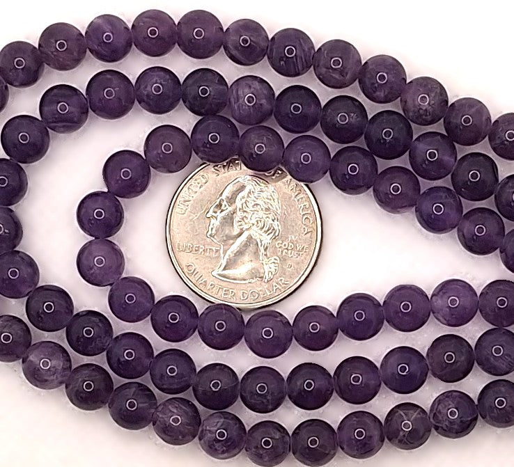 7-8mm Amethyst Round Gemstone Beads 16-inch Strand
