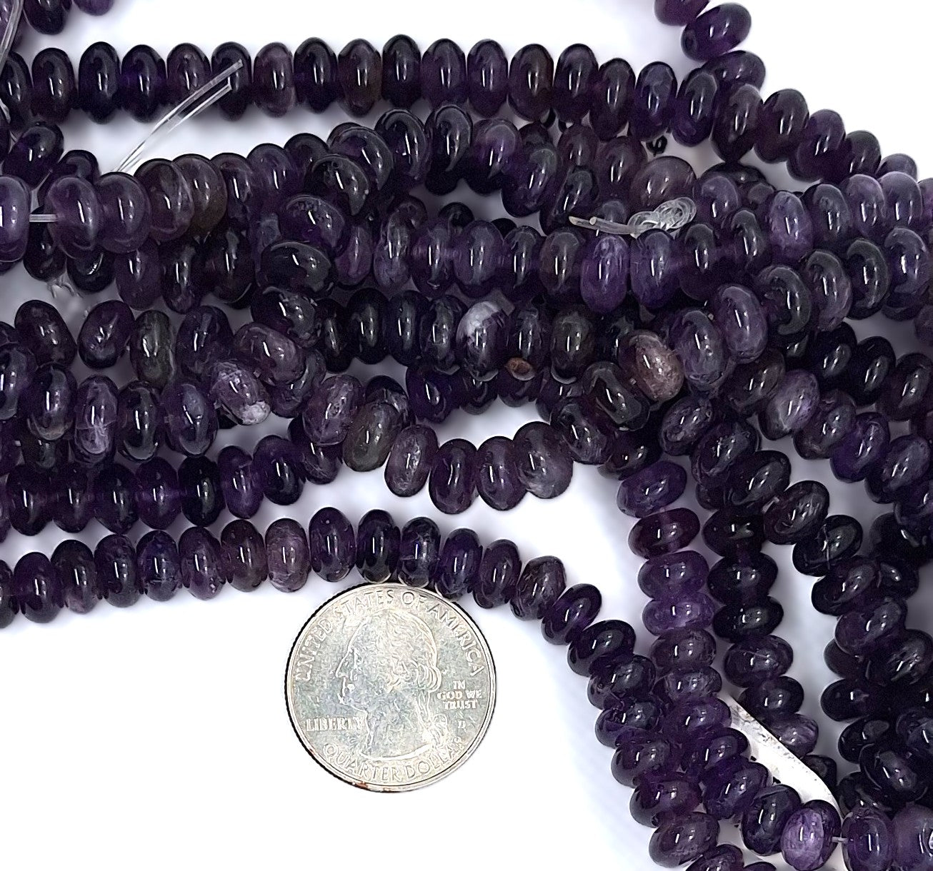 8x5mm Dark Amethyst Smooth Rondelle Gemstone Beads 16-Inch Strand