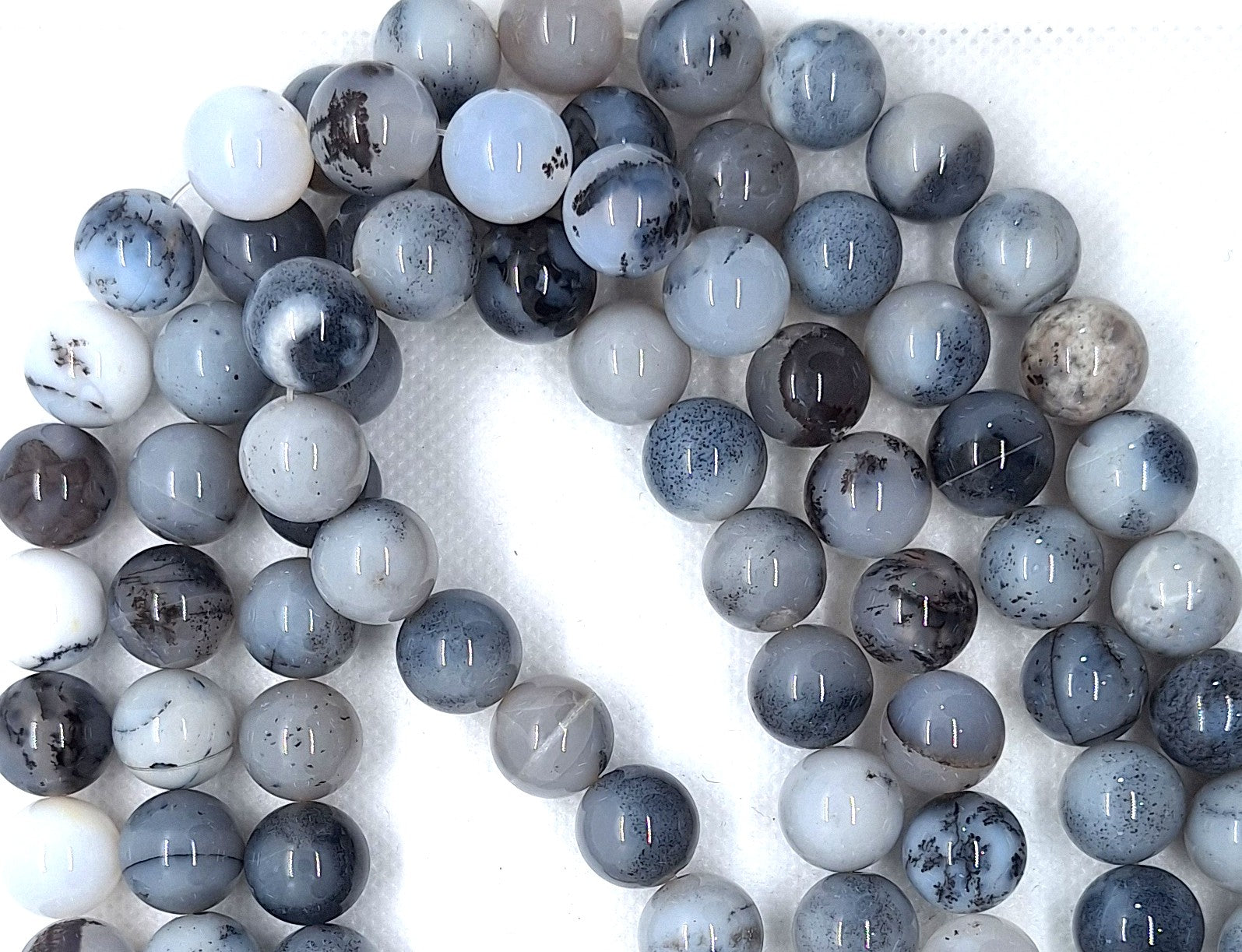 12mm Black Moss Agate Round Gemstone Beads 16-Inch Strand