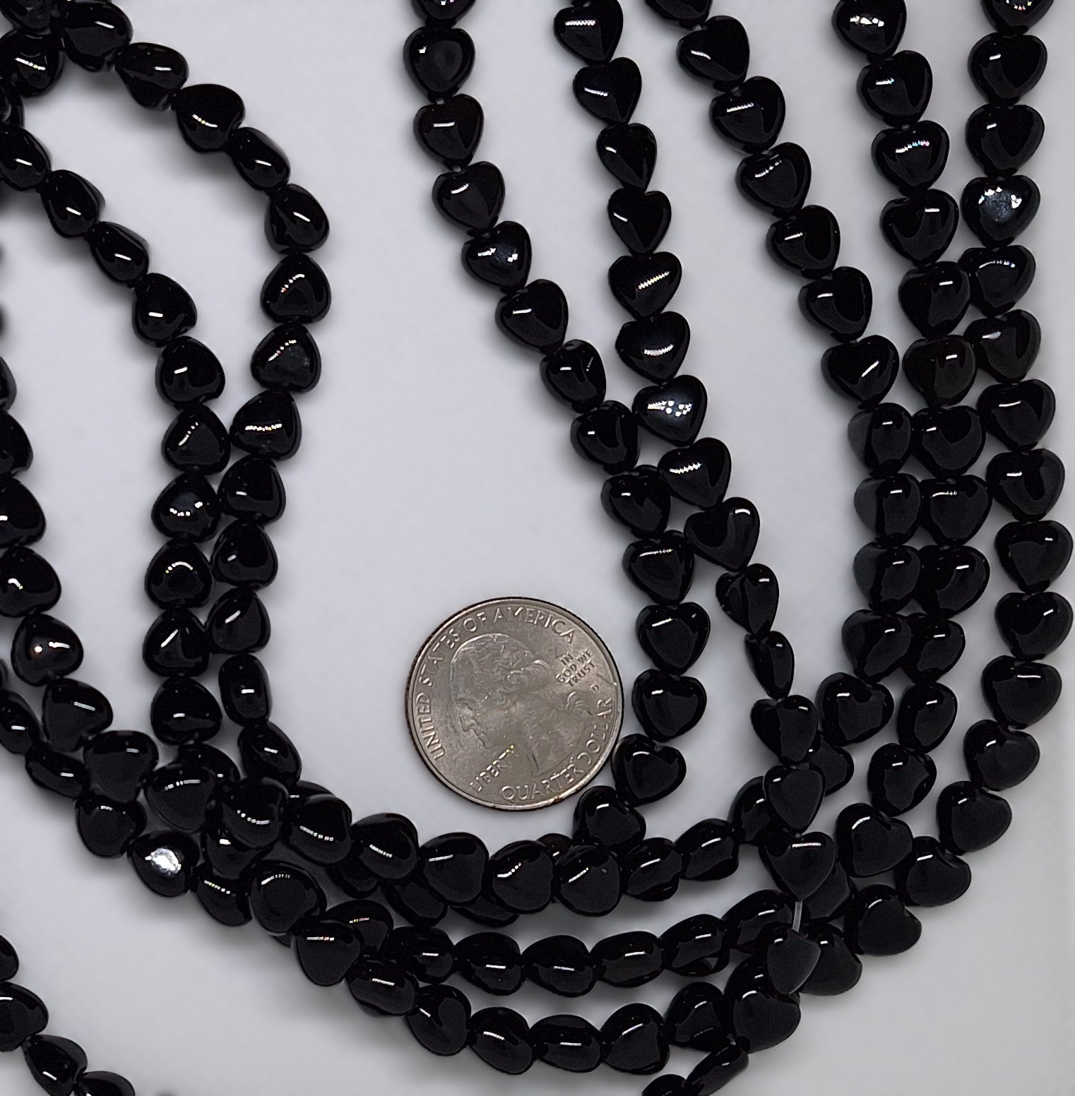 8mm Black Onyx Puff Heart Gemstone Beads 16-inch Strand