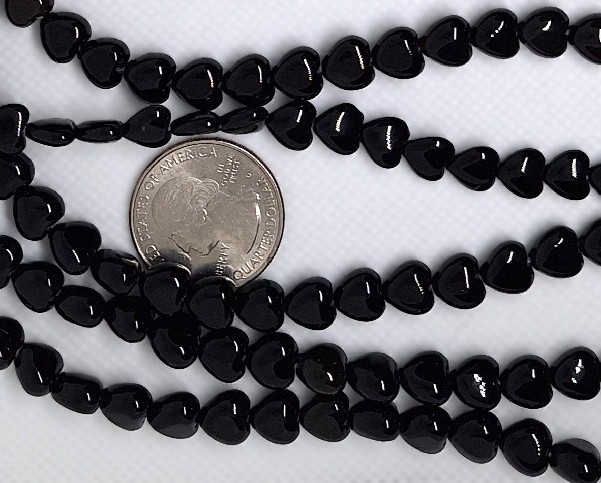 8mm Black Onyx Puff Heart Gemstone Beads 16-inch Strand