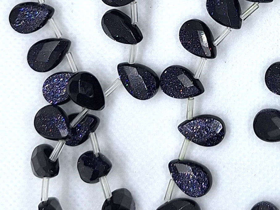 12x8mm Blue Goldstone Teardrop Faceted Briolette Gemstone Beads 16-Inch Strand