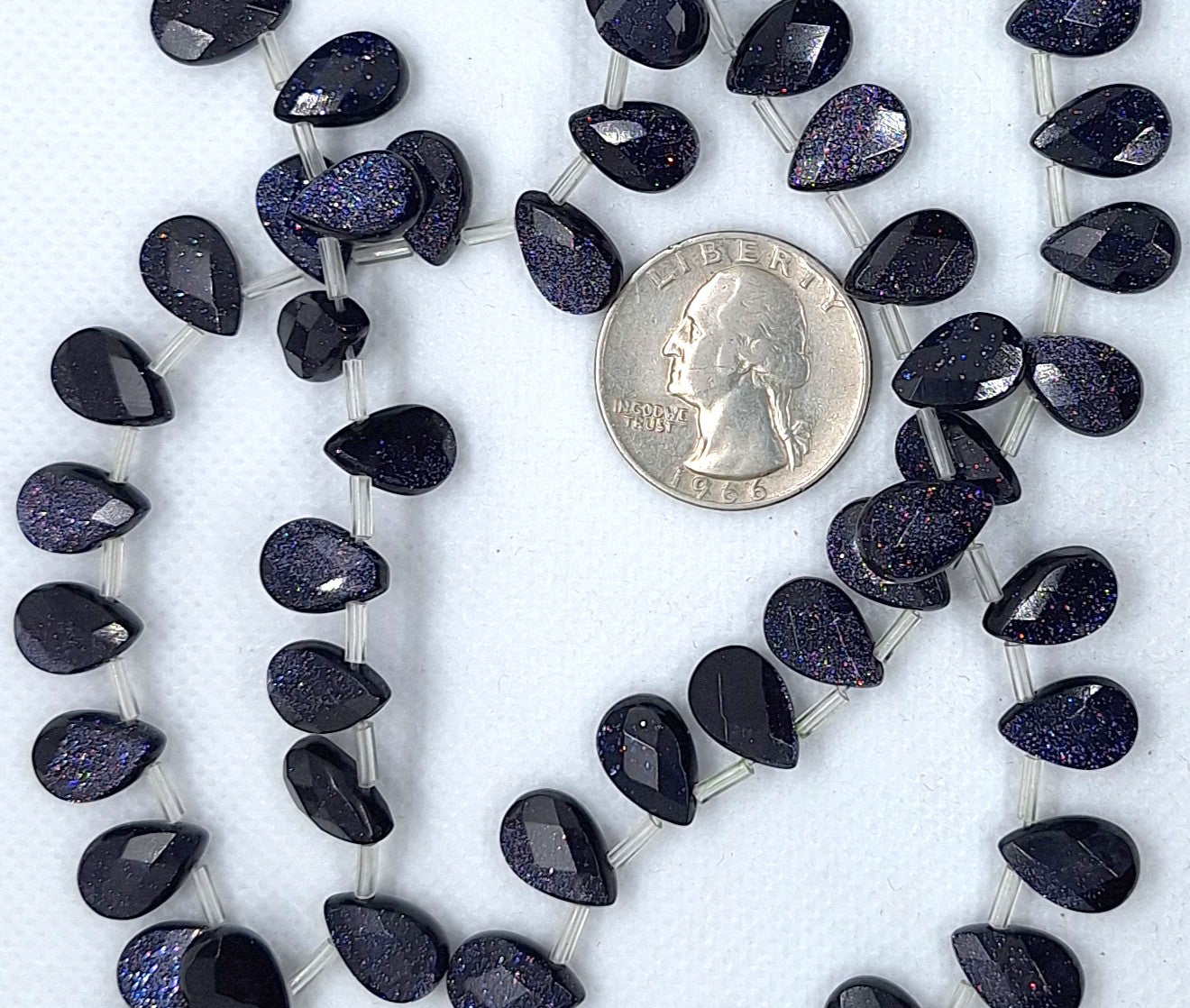 12x8mm Blue Goldstone Teardrop Faceted Briolette Gemstone Beads 16-Inch Strand