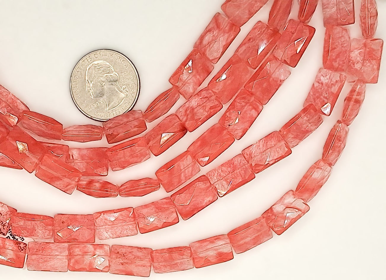 14x10mm Cherry Quartz Faceted Rectangle Gemstone Beads 8-inch Strand