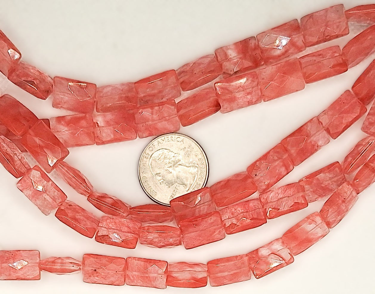14x10mm Cherry Quartz Faceted Rectangle Gemstone Beads 8-inch Strand