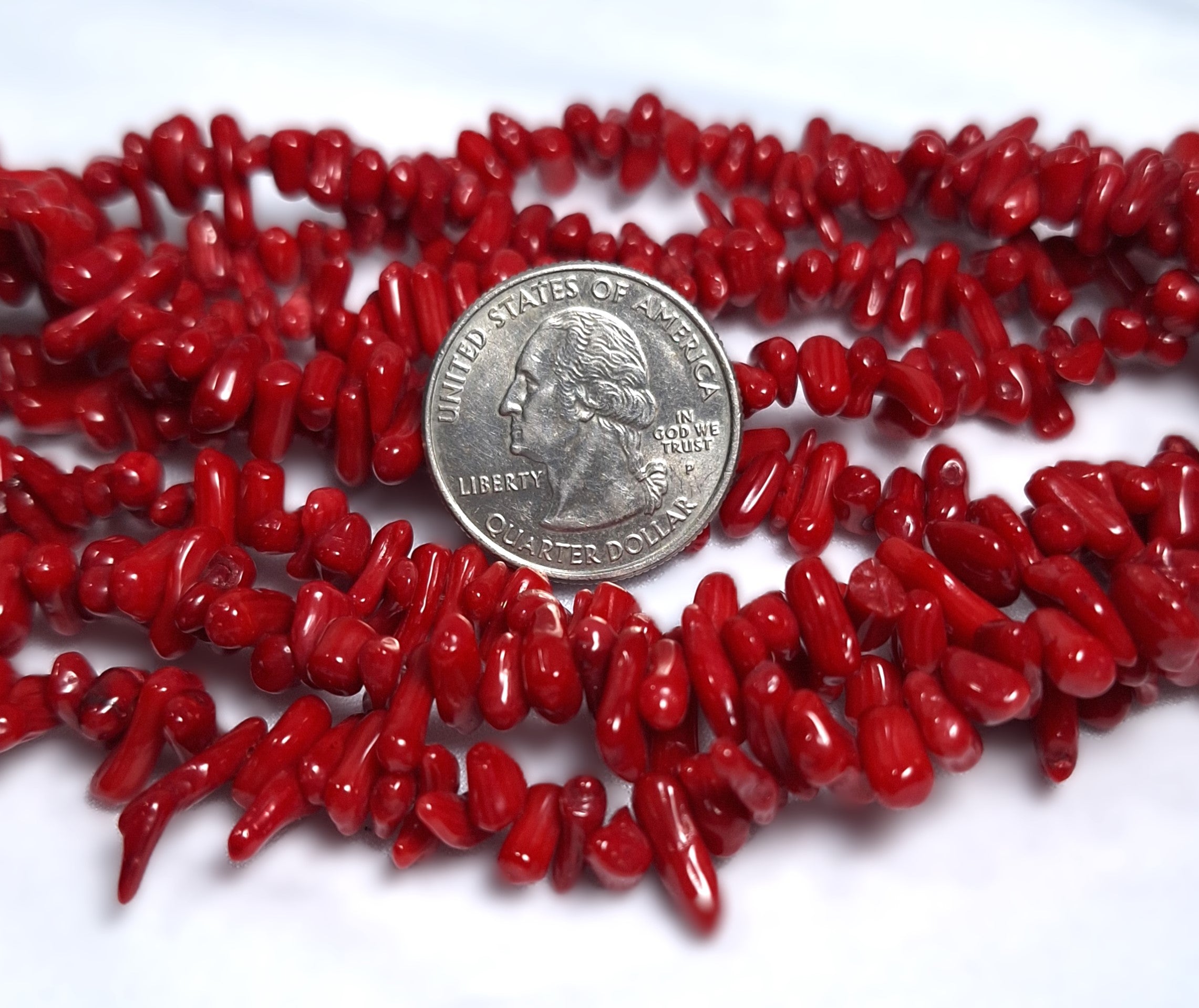 6-10mm Red Coral Stick Chip Beads 16-Inch Strand