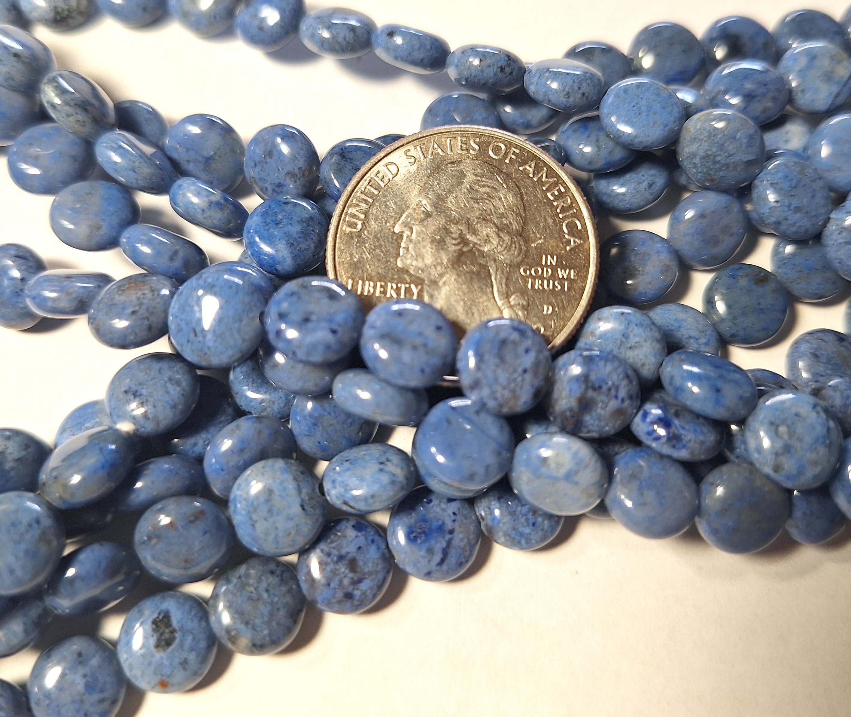 8mm Dumortierite Puff Coin Gemstone Beads 16-Inch Strand