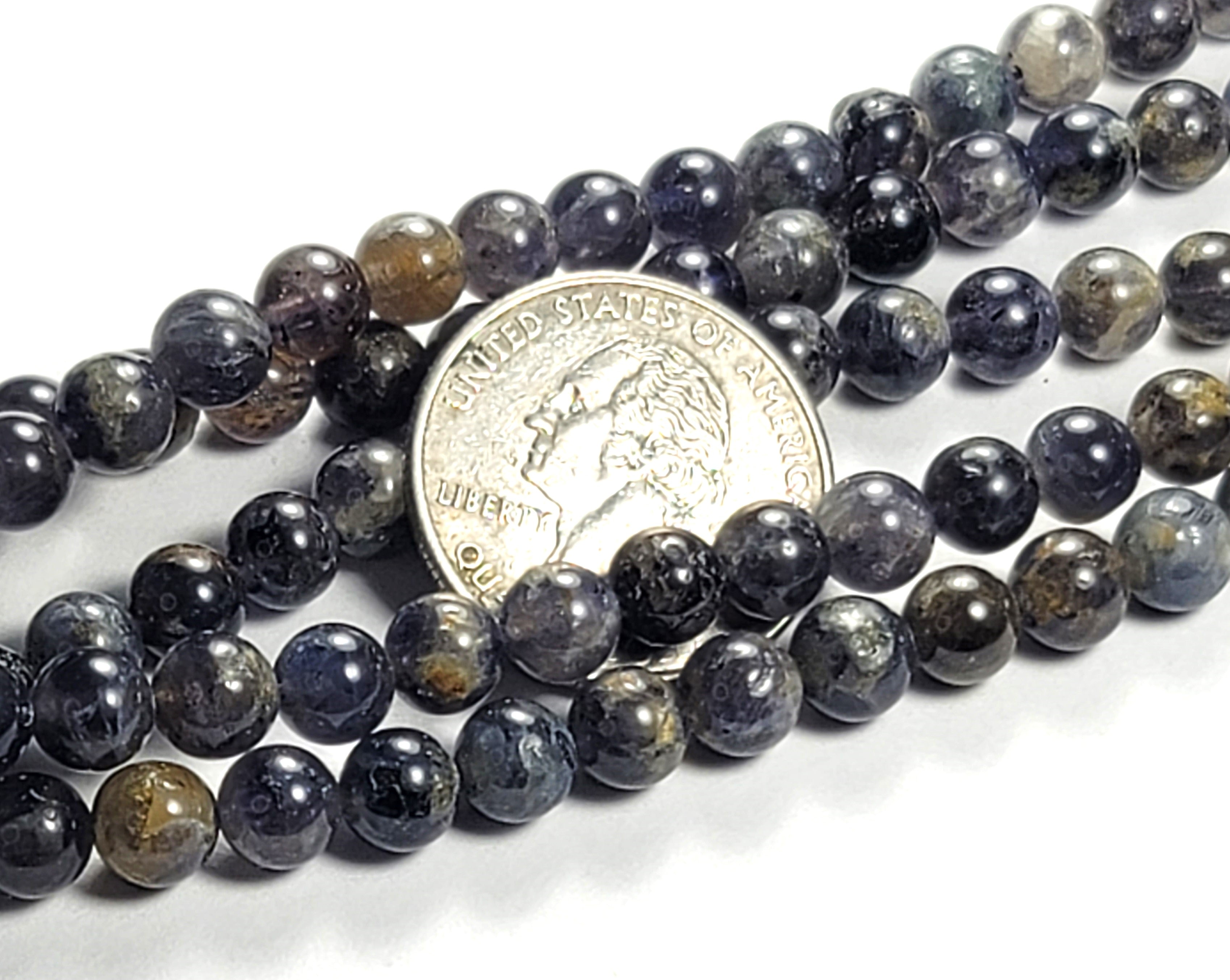 6mm Iolite Round Gemstone Beads 8-Inch Strand