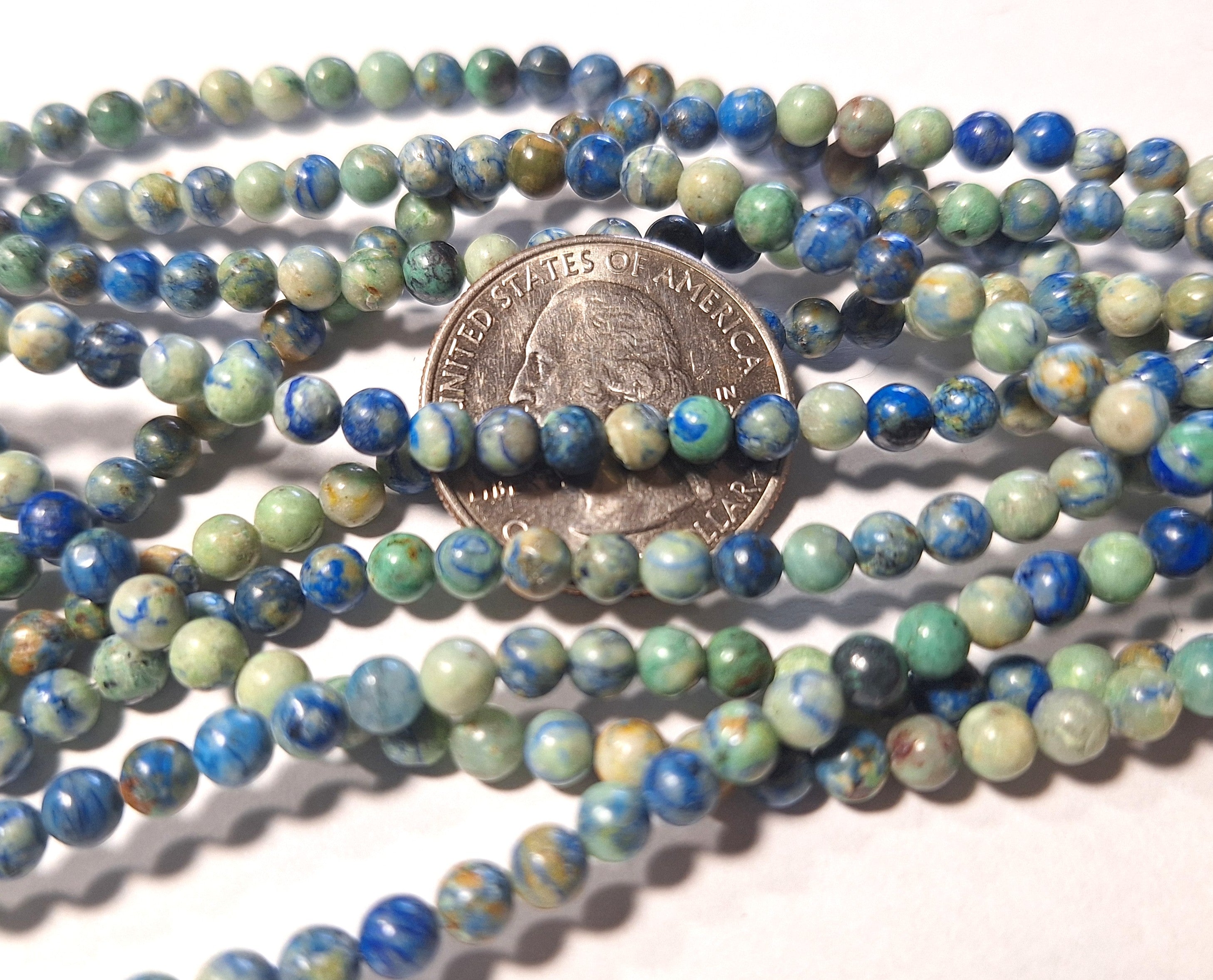 4mm Natural Azurite Round Gemstone Beads 16-Inch Strand