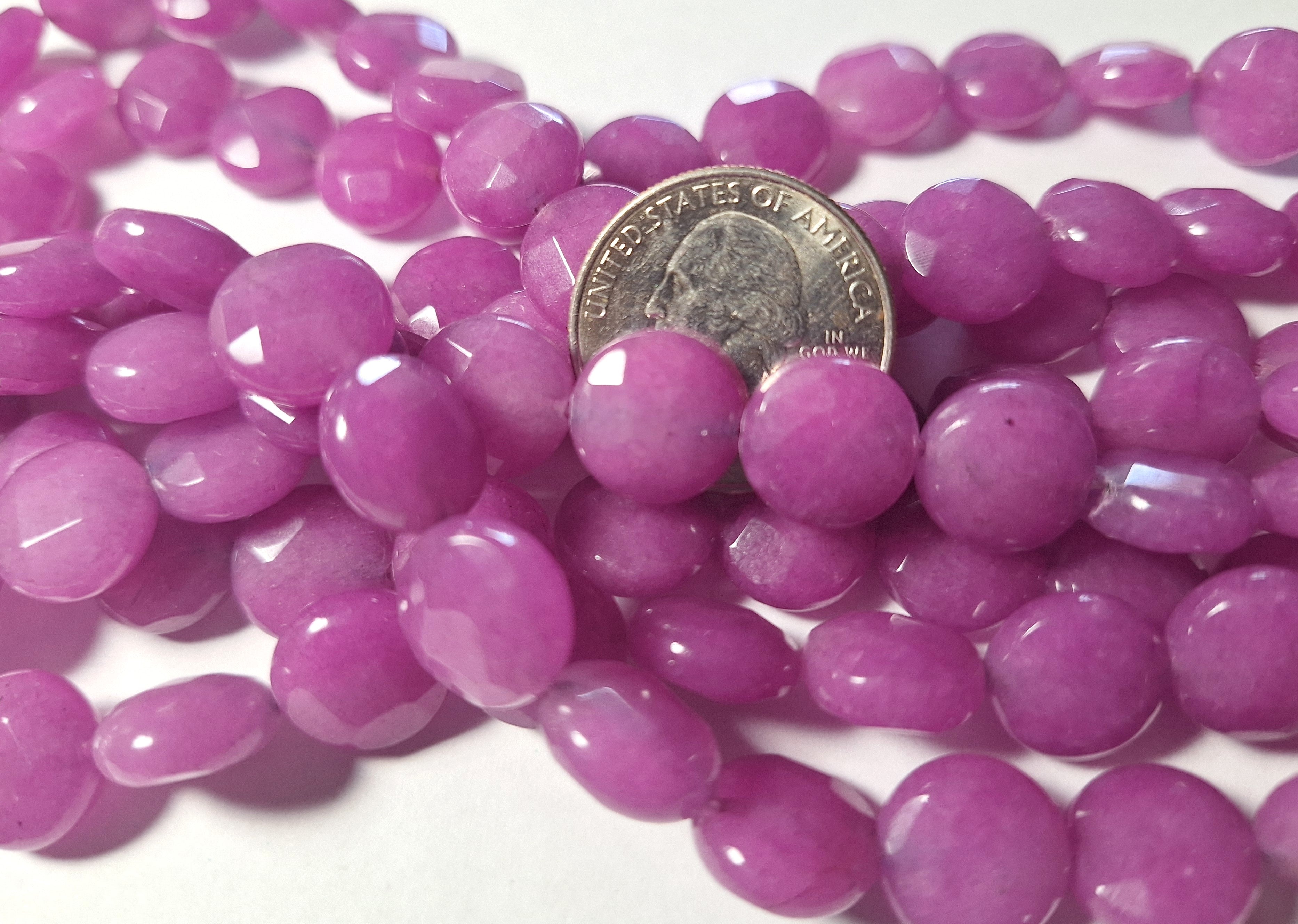 12mm Purple Dyed Jade Faceted Coin Gemstone Beads 16-Inch Strand