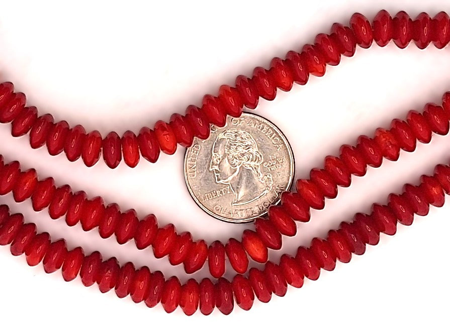 8x4mm Red Bamboo Coral Dyed Saucer Rondelle Beads 8-Inch Strand