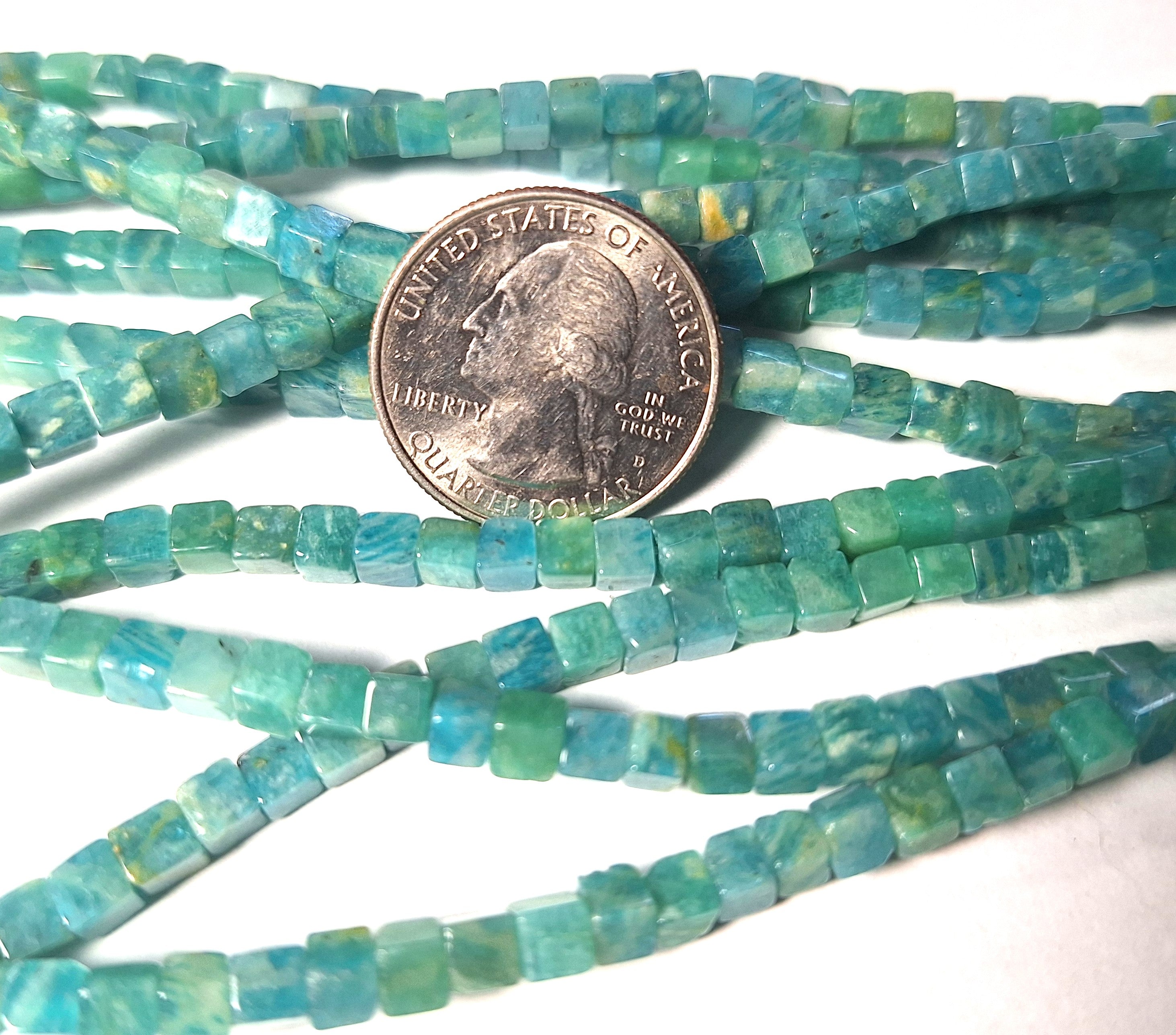 4mm Russian Amazonite Cube Gemstone Beads 16-Inch Strand
